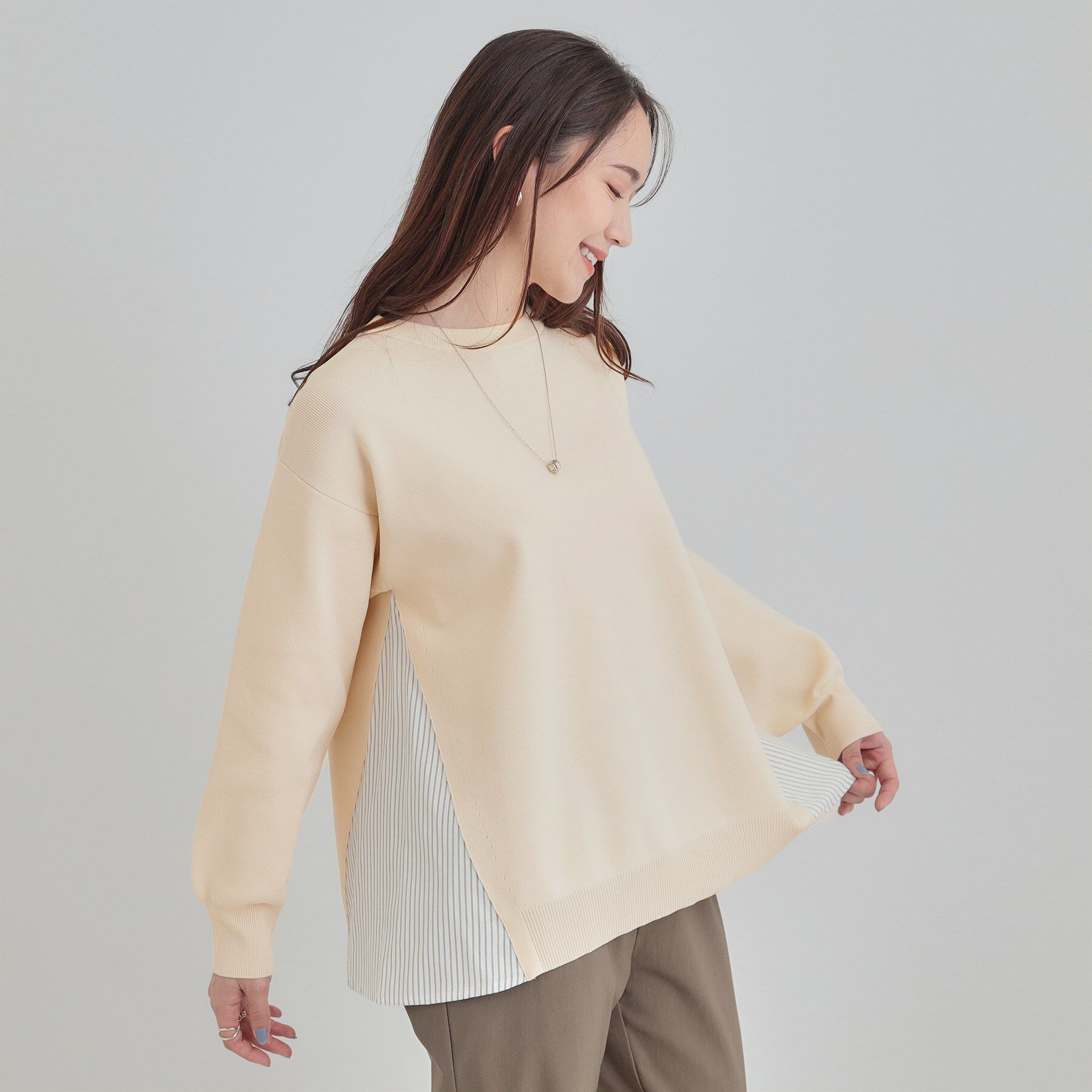 SHOO･LA･RUE「【洗濯機可/S-LL/体型カバー】横姿もきれい見え スポンディッシュ Aライントップス」|ニット・セーター|