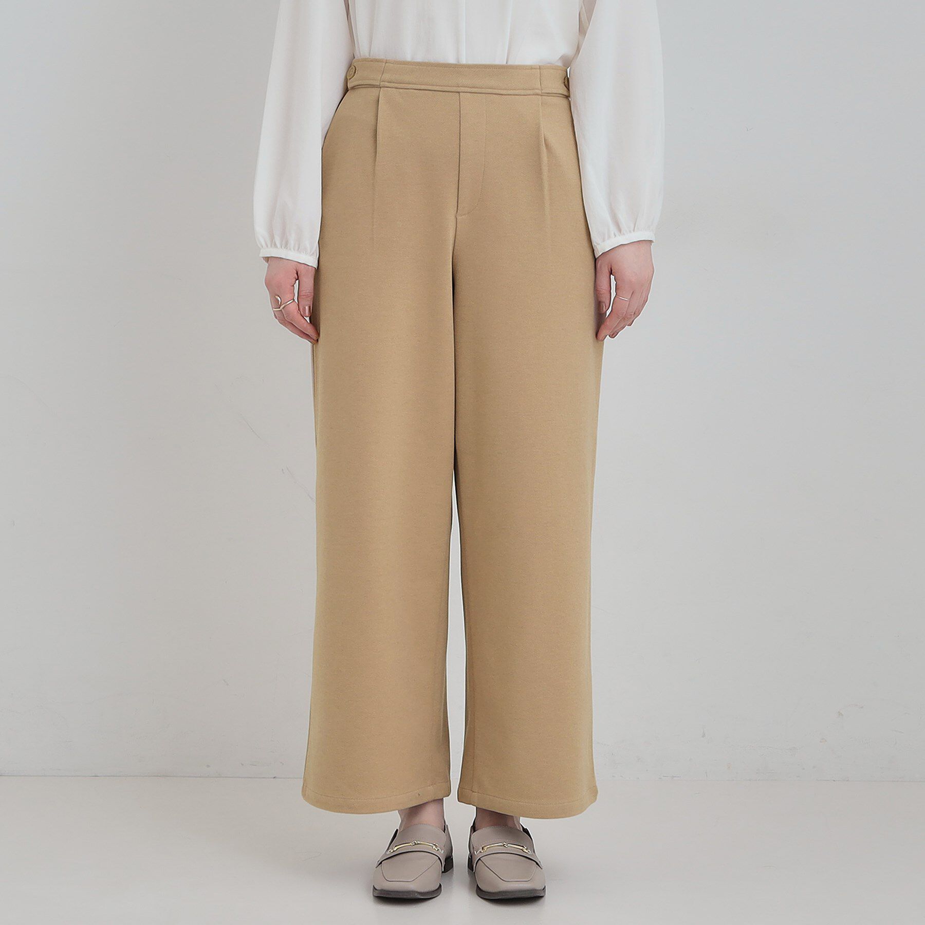 SHOO･LA･RUE「【洗濯機可/S-LL】ウエストのタブボタンがポイント　ワイドパンツ」|その他|