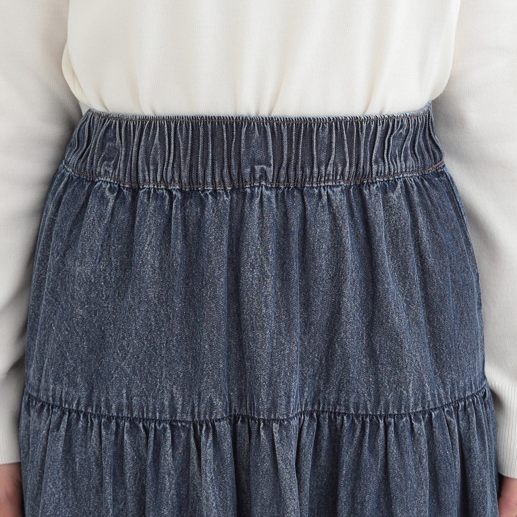 SHOO･LA･RUE「【ライトオンスデニム/S-LL】女性らしさをプラスする ティアードデニムロングスカート」|スカート|