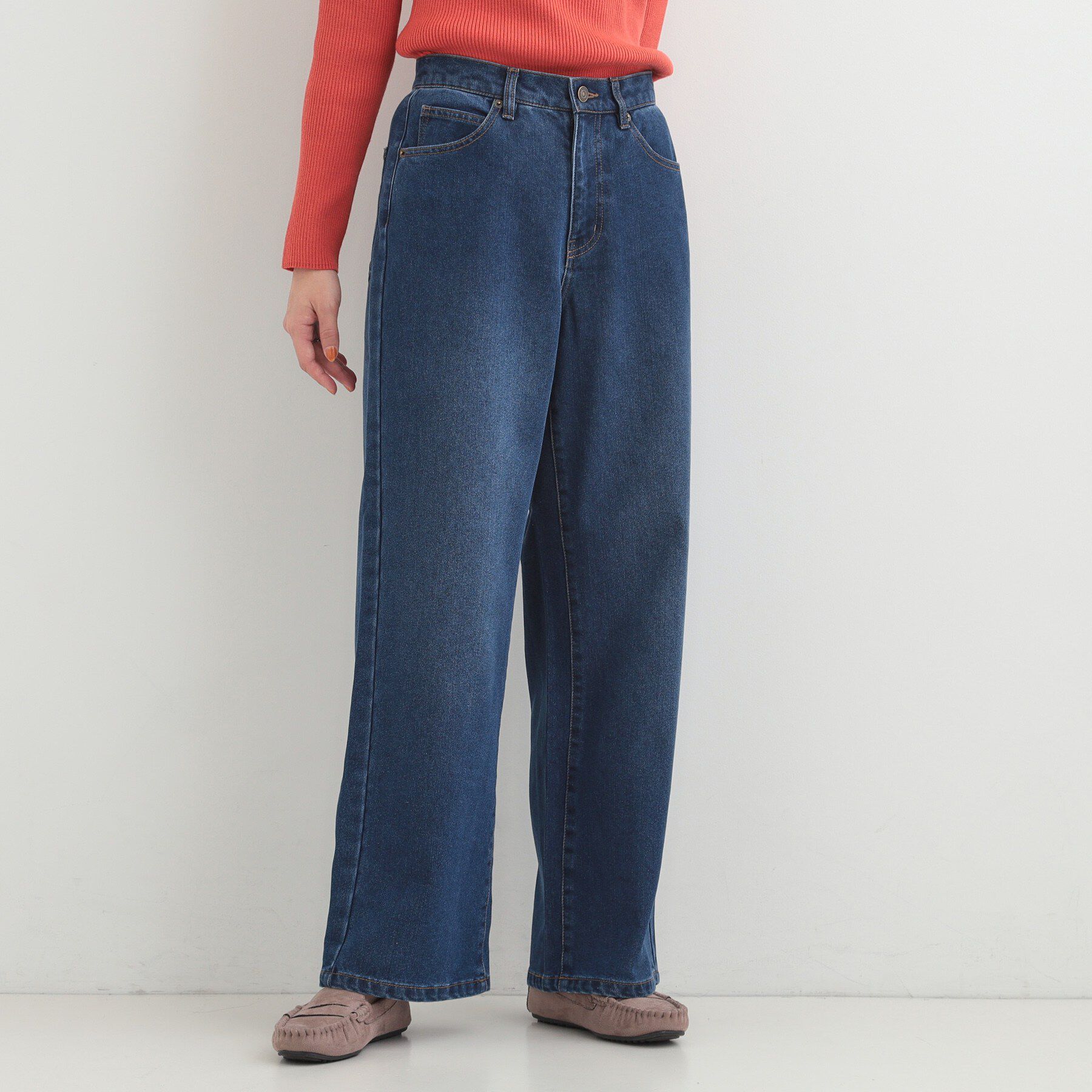 SHOO･LA･RUE「【S-LL】脚のラインを拾いにくい デニムワイドパンツ」|デニム|