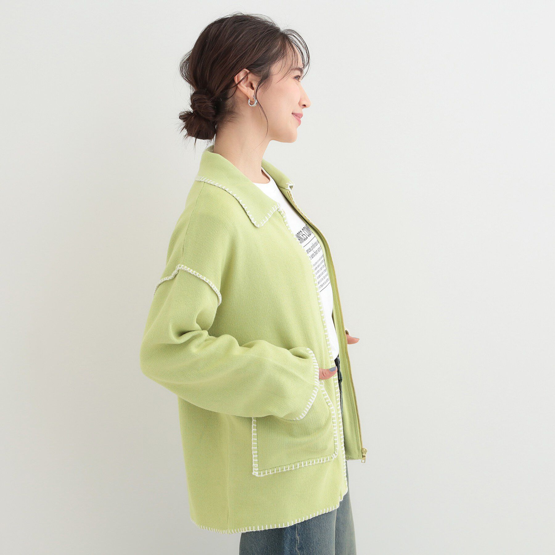 SHOO･LA･RUE「ステッチ襟付きが魅力な ジップニットカーディガン」|カーディガン|