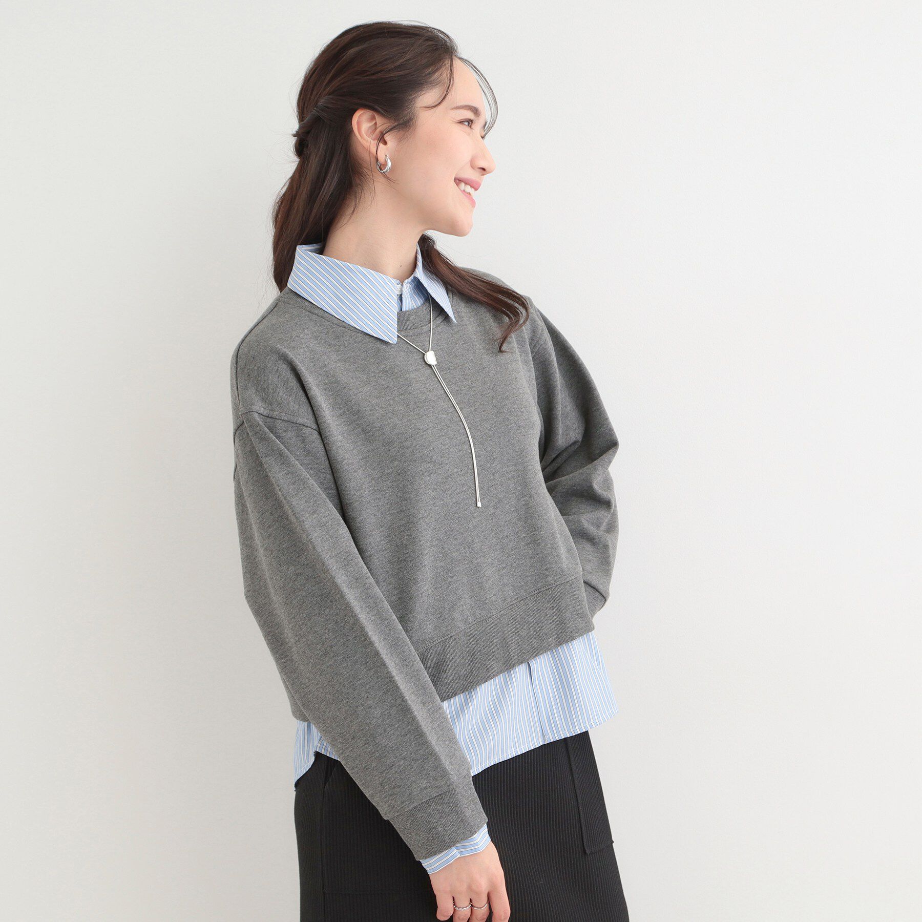 SHOO･LA･RUE「【洗濯機可】1枚でサマ見え シャツレイヤード風 スウェット」|パーカー|