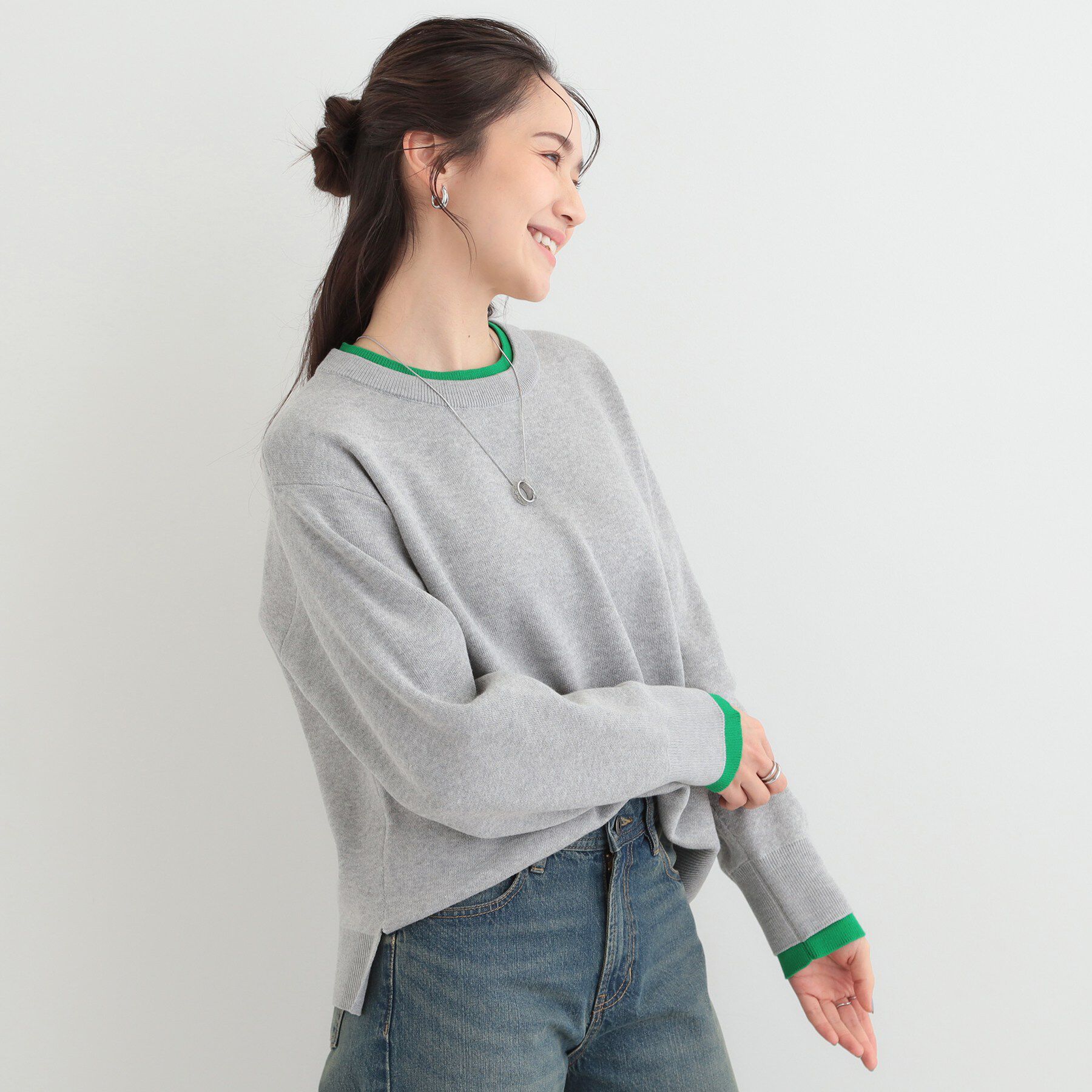 SHOO･LA･RUE「【洗濯機可/S-LL/インしなくても着られる】配色が上品 レイヤード風スウェットライクニット」|ニット・セーター|