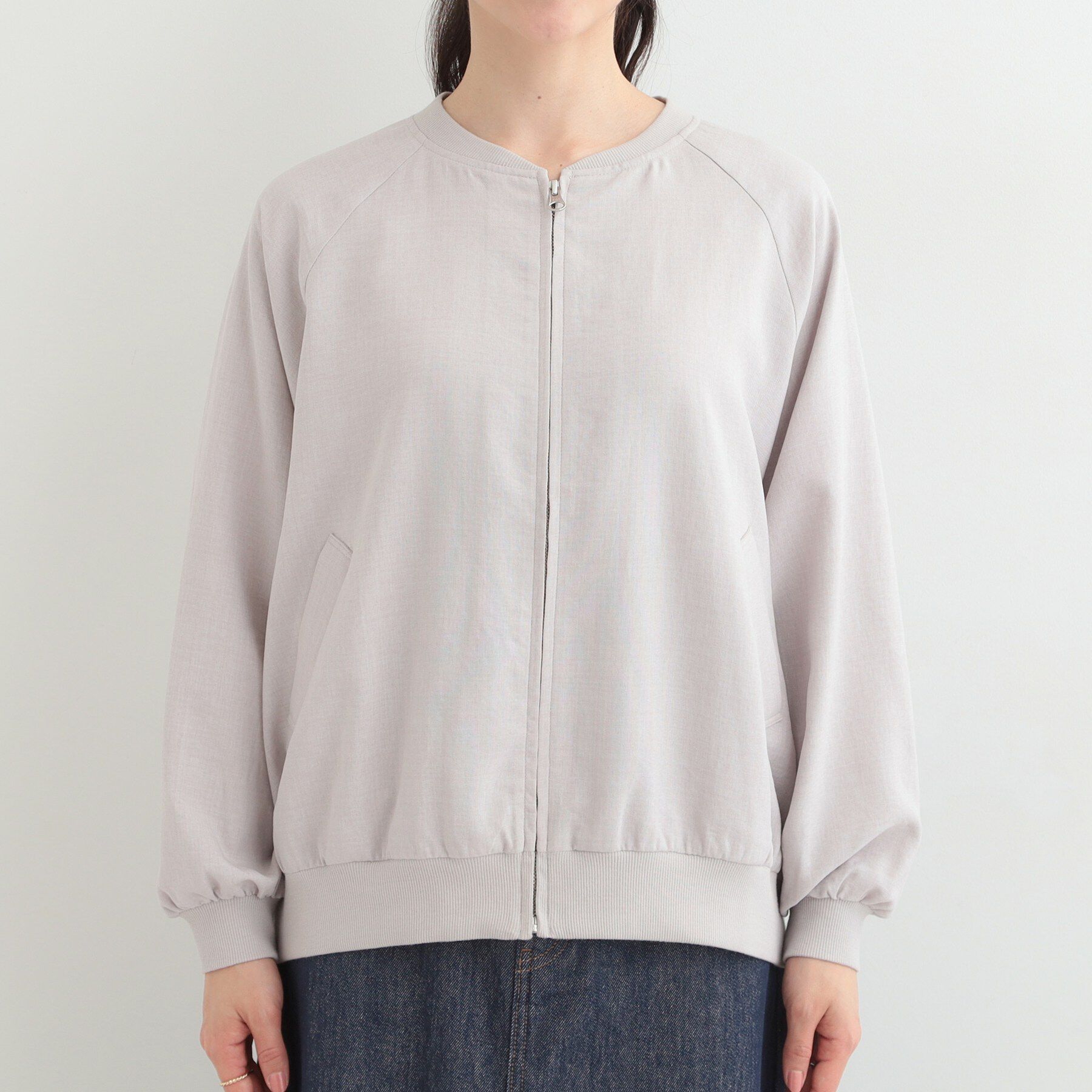 SHOO･LA･RUE「【洗濯機可/S-LL】さらっと快適　麻調ゆるリブブルゾン」|ブルゾン・スタジャン|