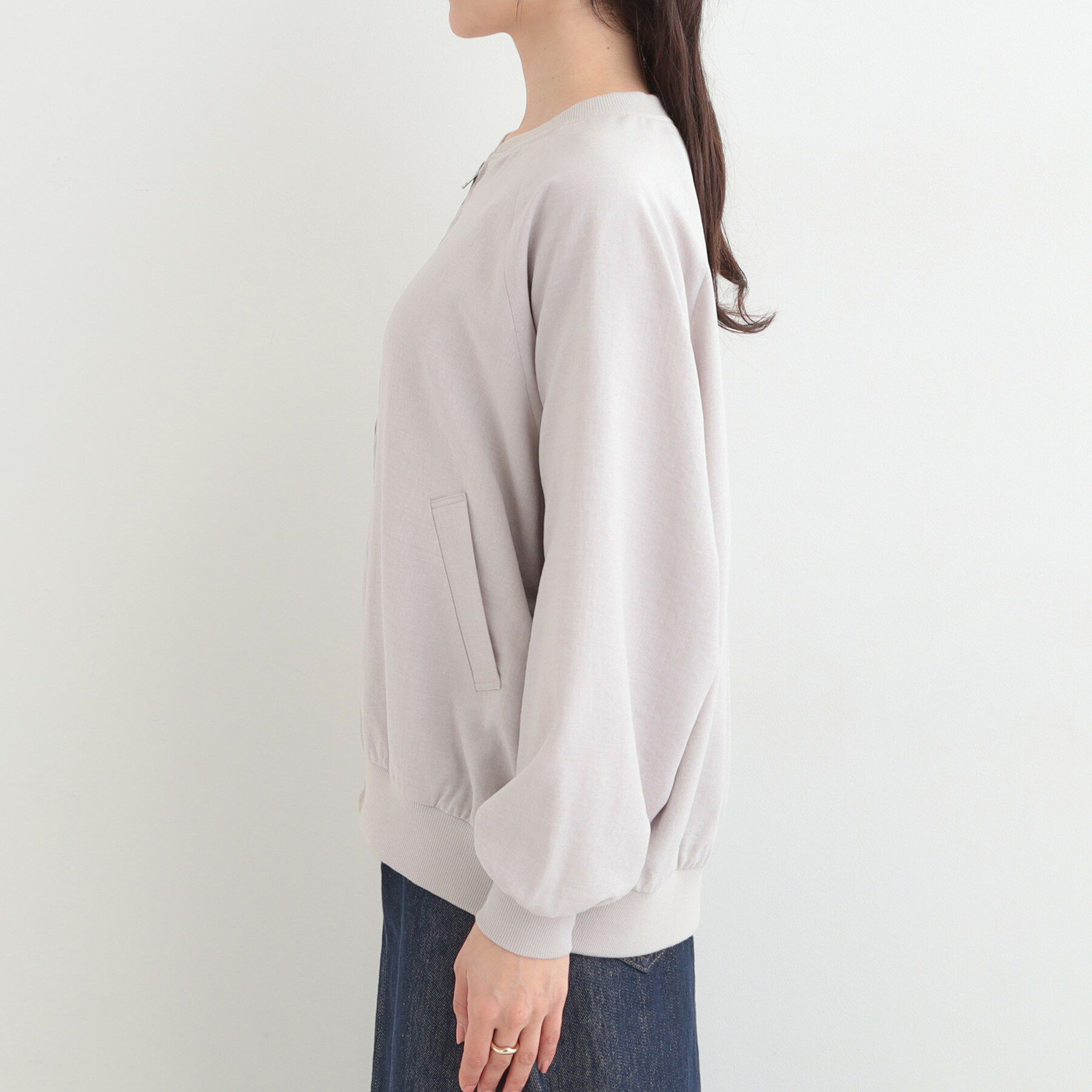 SHOO･LA･RUE「【洗濯機可/S-LL】さらっと快適　麻調ゆるリブブルゾン」|ブルゾン・スタジャン|