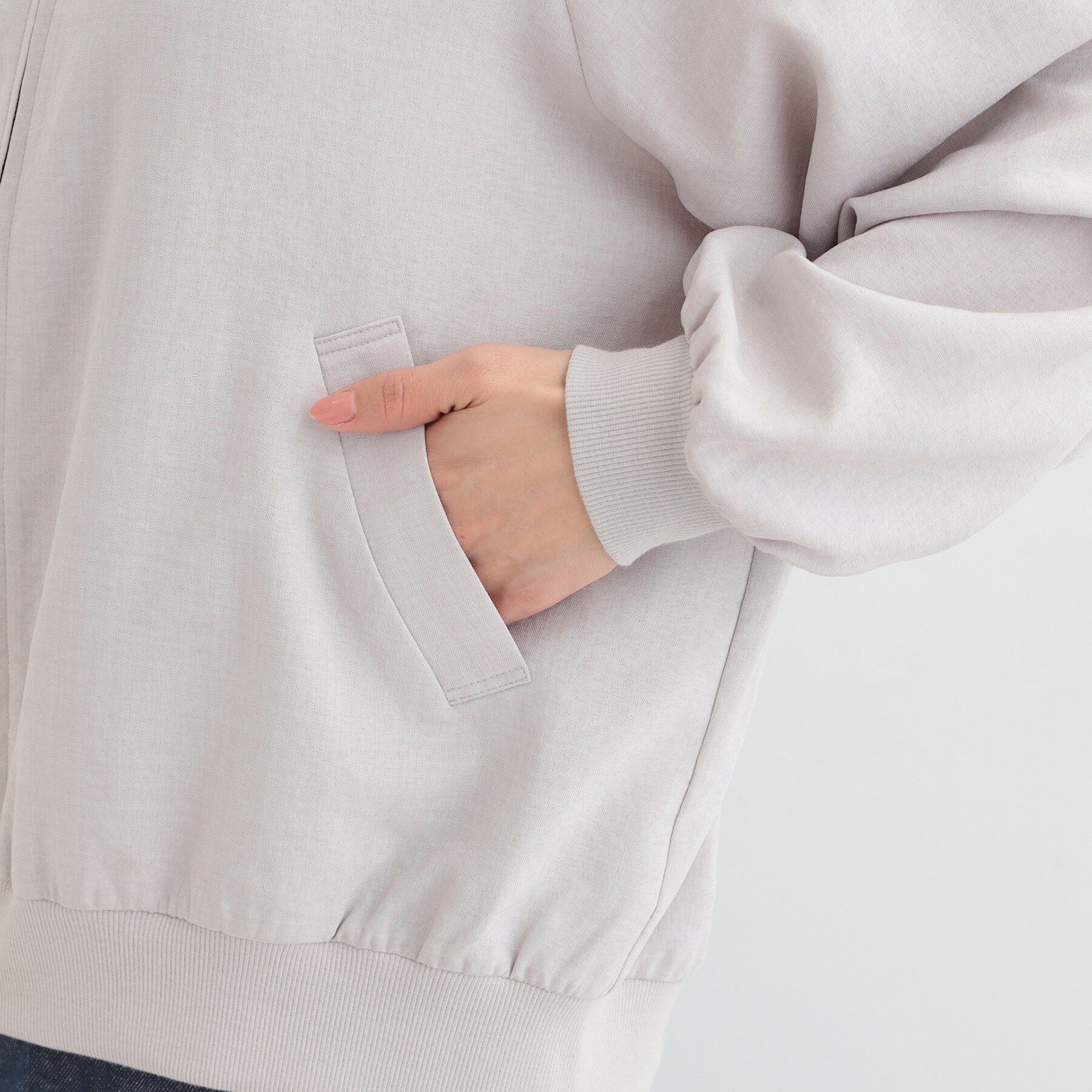 SHOO･LA･RUE「【洗濯機可/S-LL】さらっと快適　麻調ゆるリブブルゾン」|ブルゾン・スタジャン|