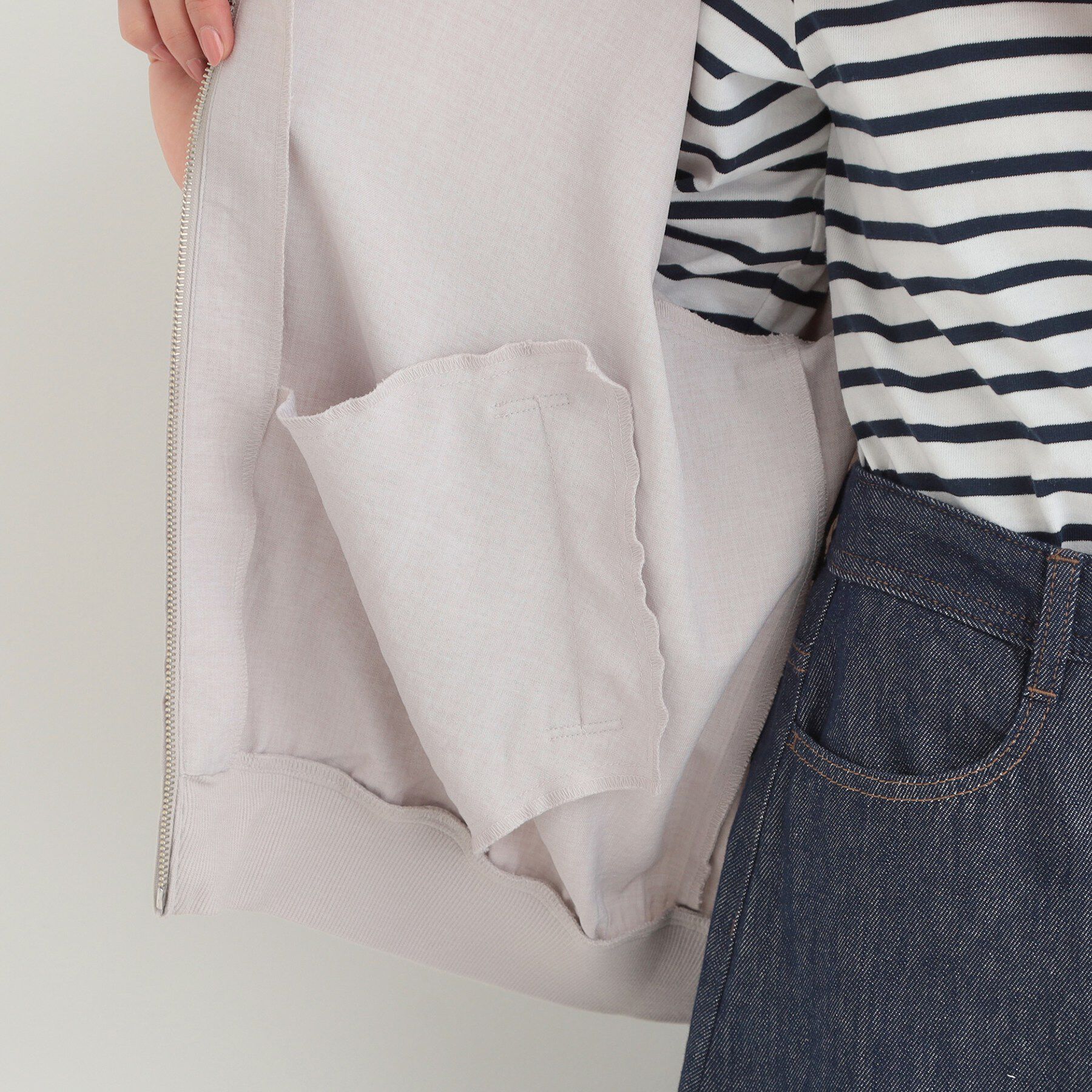 SHOO･LA･RUE「【洗濯機可/S-LL】さらっと快適　麻調ゆるリブブルゾン」|ブルゾン・スタジャン|