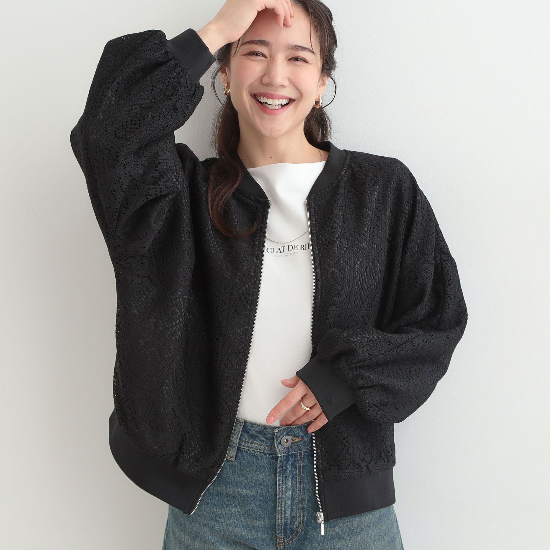 SHOO･LA･RUE「ちょうどいい華やかさ　ふんわりレースブルゾン」|ブルゾン・スタジャン|ブラック(019)