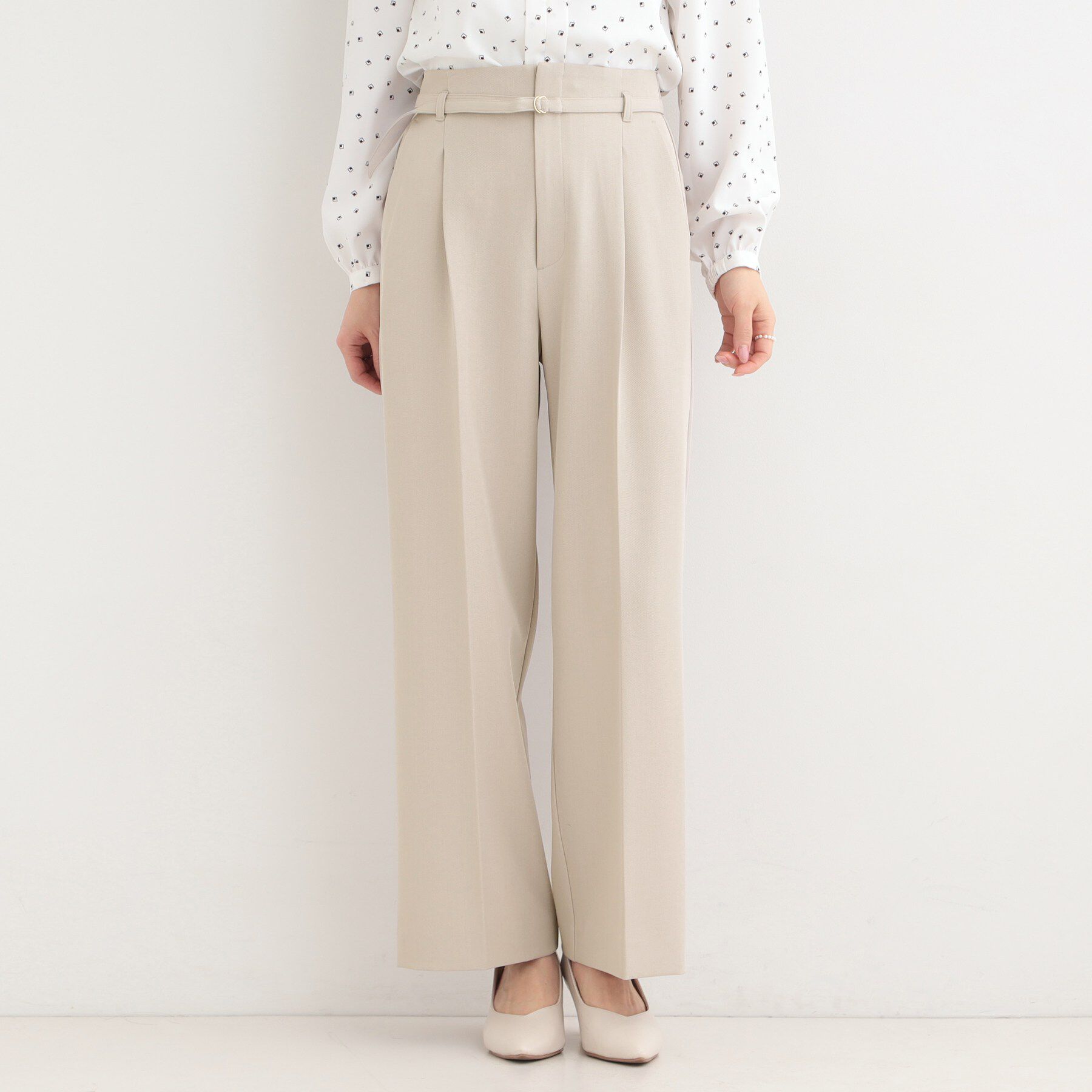 SHOO･LA･RUE「【通勤/セットアップ可/洗濯機可/SS-LL】センタープレスできちんと見え ベルト付きワイドパンツ」|その他|