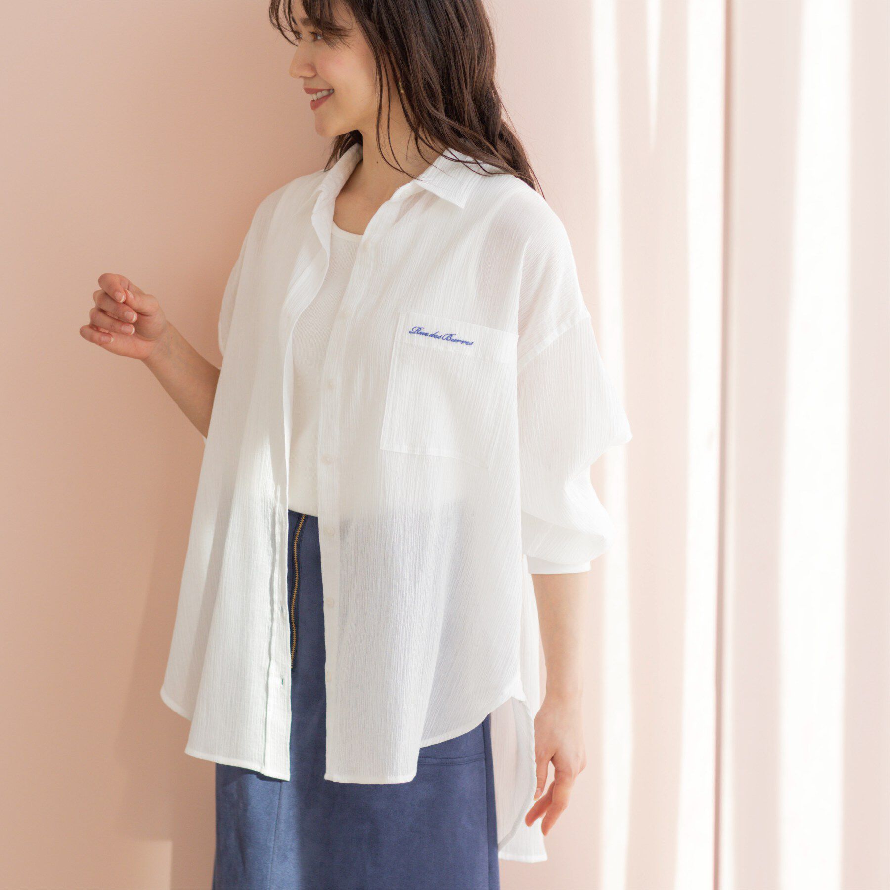 SHOO･LA･RUE「袖リブ楊柳オーバーシャツ」|シャツ・ブラウス|