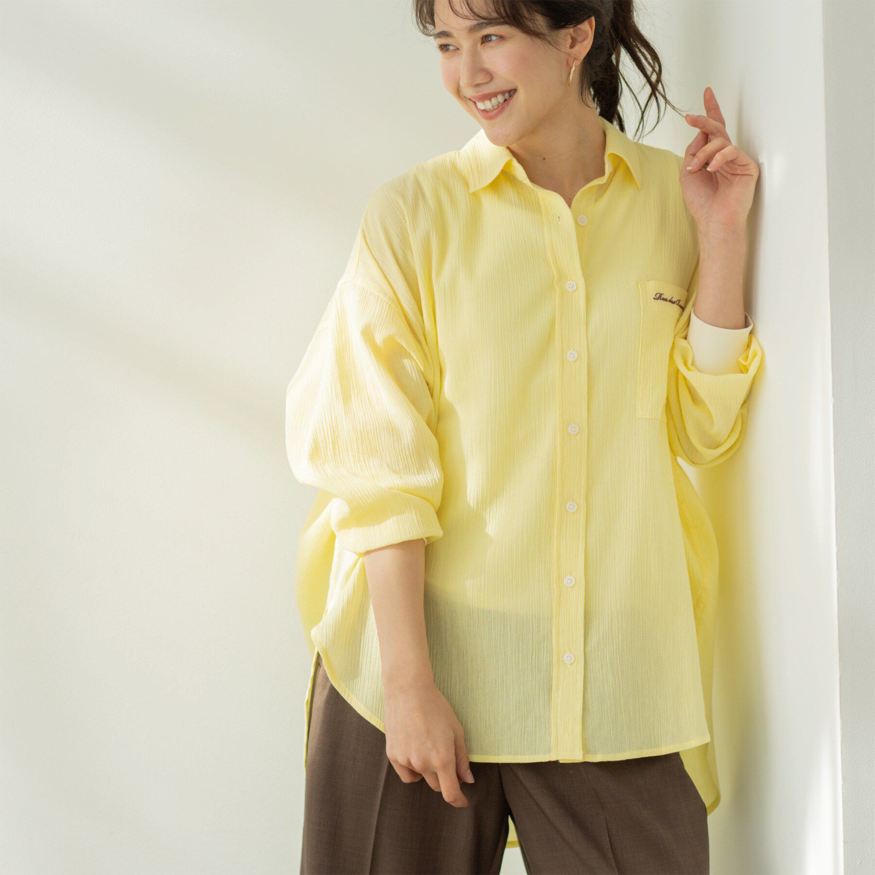 SHOO･LA･RUE「袖リブ楊柳オーバーシャツ」|シャツ・ブラウス|