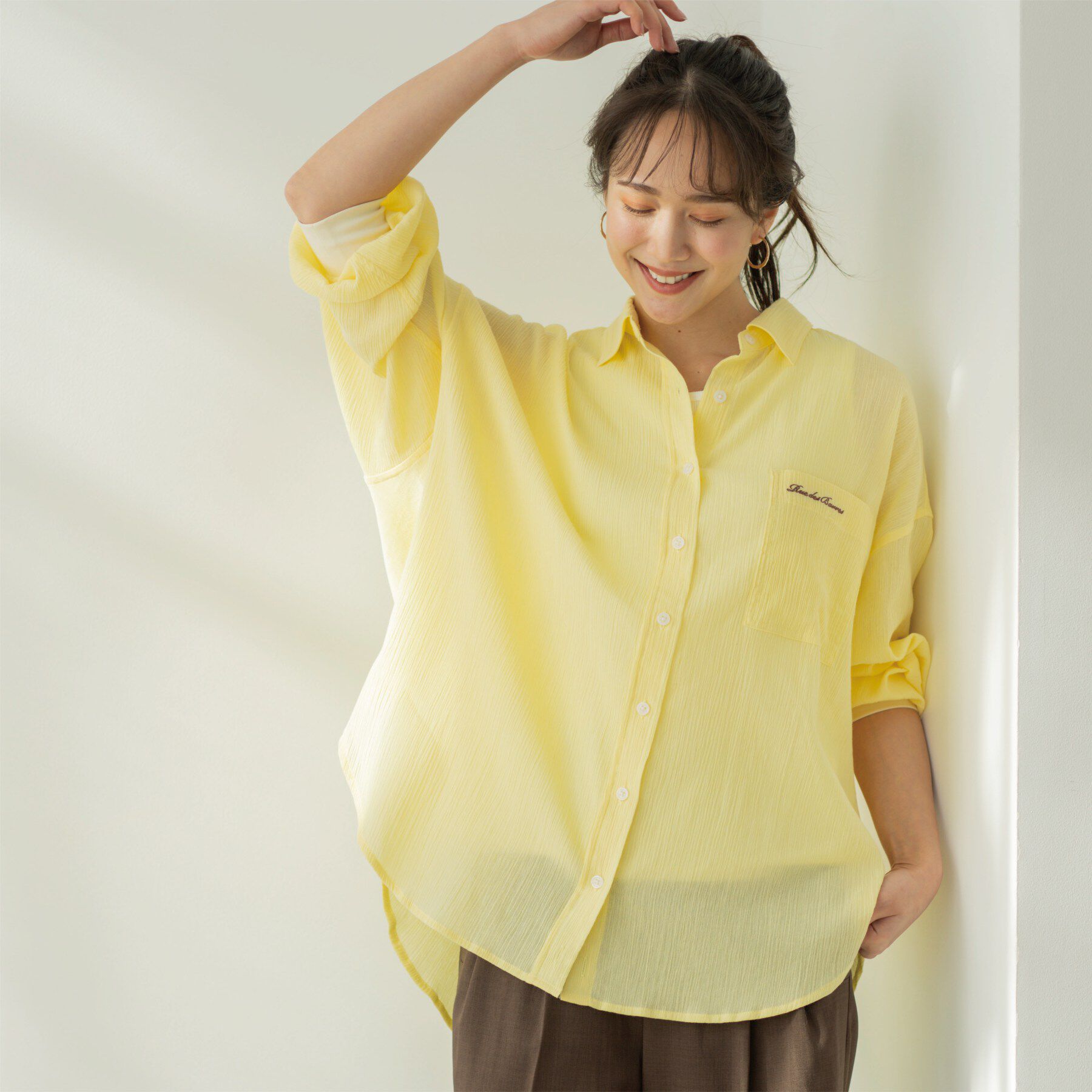 SHOO･LA･RUE「袖リブ楊柳オーバーシャツ」|シャツ・ブラウス|イエロー(031)