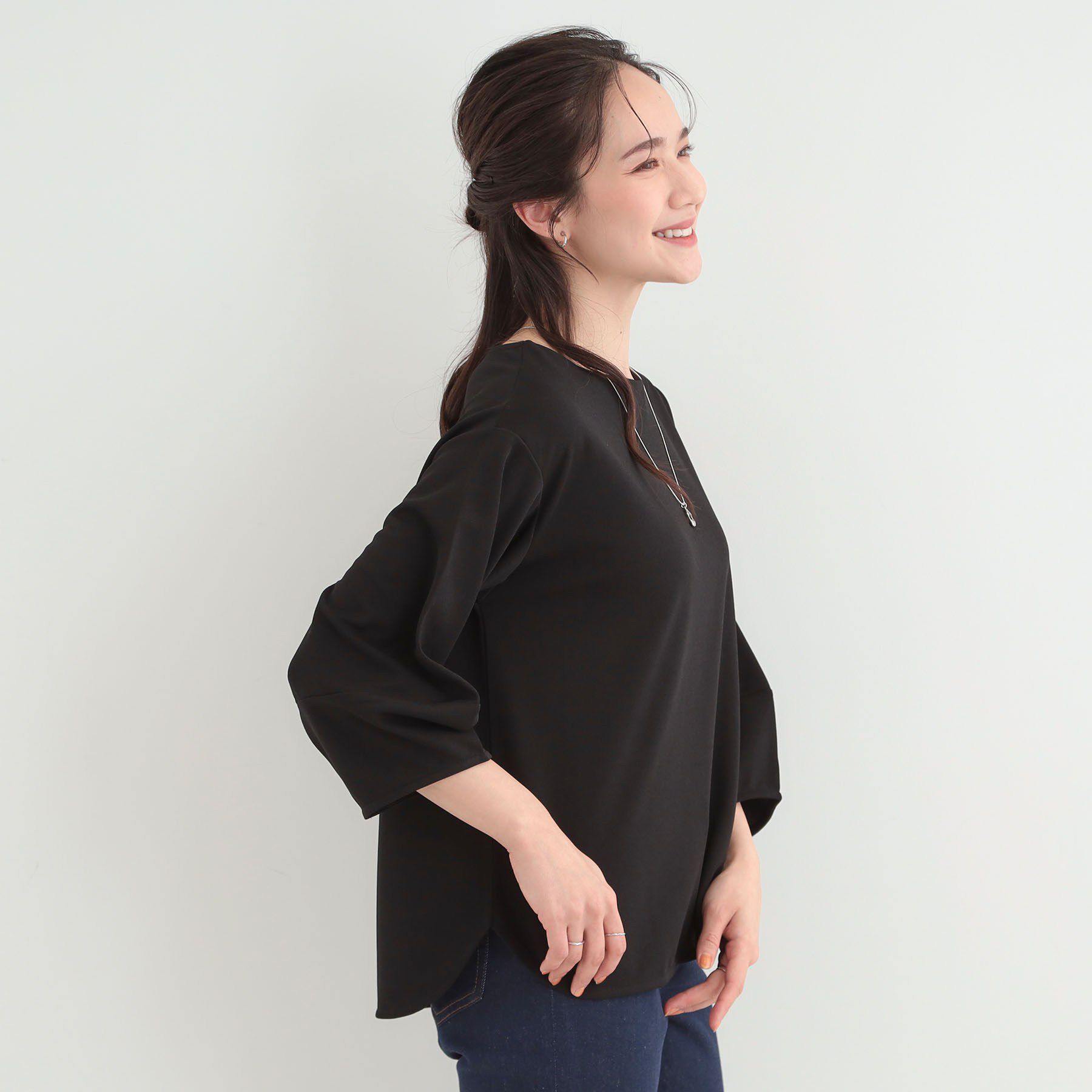 SHOO･LA･RUE「【2点セット/7分袖/S-LL】ランタンスリーブで女性らしい インせず着られる ネックレス付きブラウ」|シャツ・ブラウス|