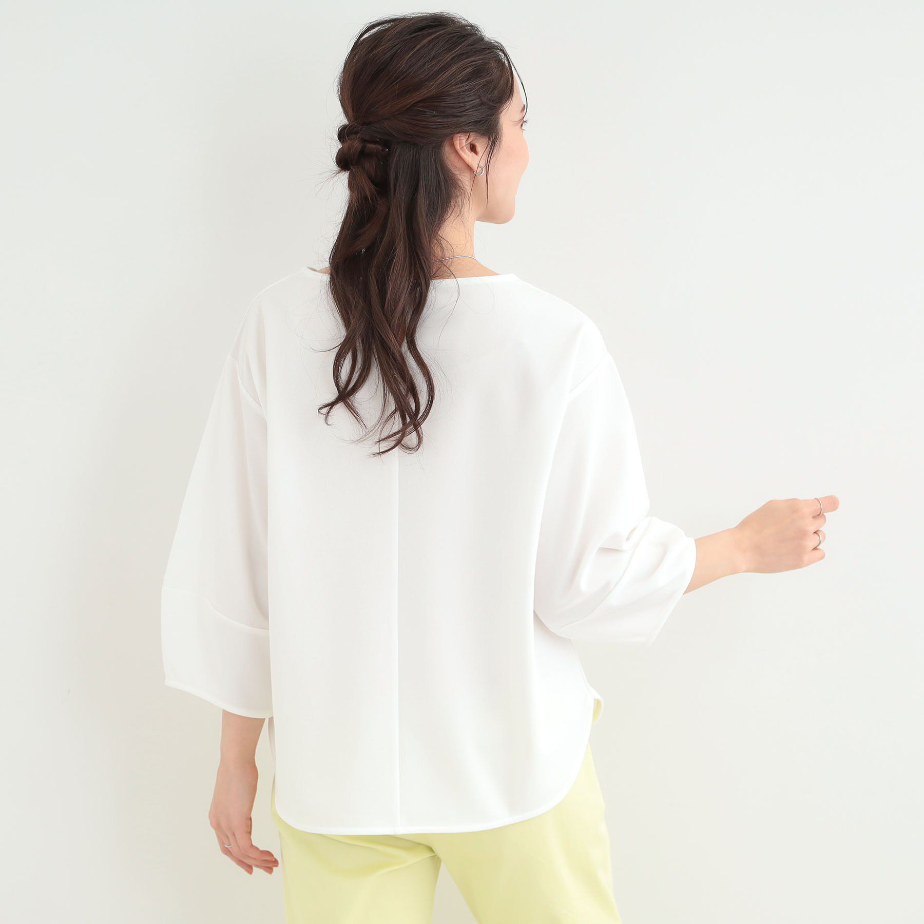 SHOO･LA･RUE「【2点セット/7分袖/S-LL】ランタンスリーブで女性らしい インせず着られる ネックレス付きブラウ」|シャツ・ブラウス|