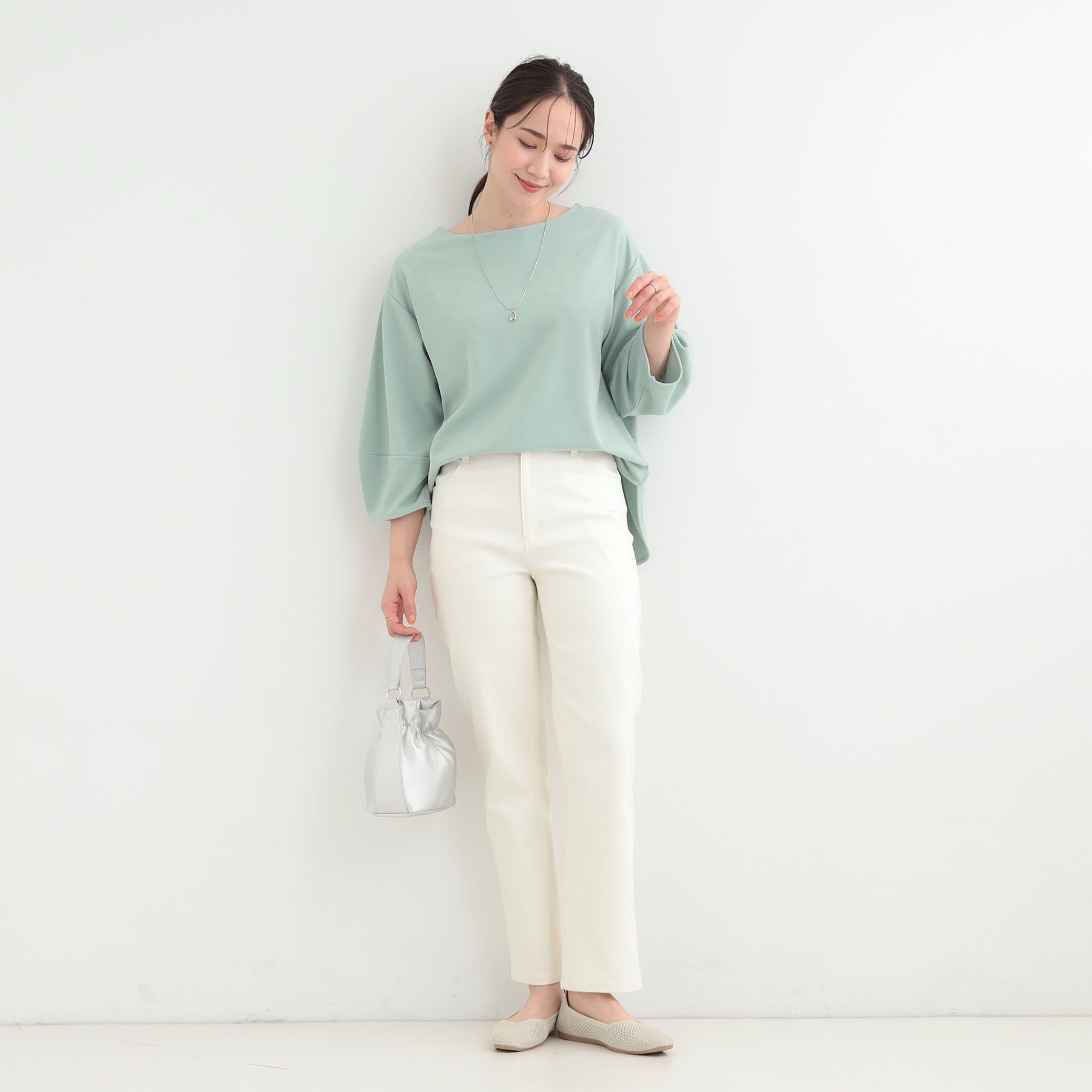 SHOO･LA･RUE「【2点セット/7分袖/S-LL】ランタンスリーブで女性らしい インせず着られる ネックレス付きブラウ」|シャツ・ブラウス|