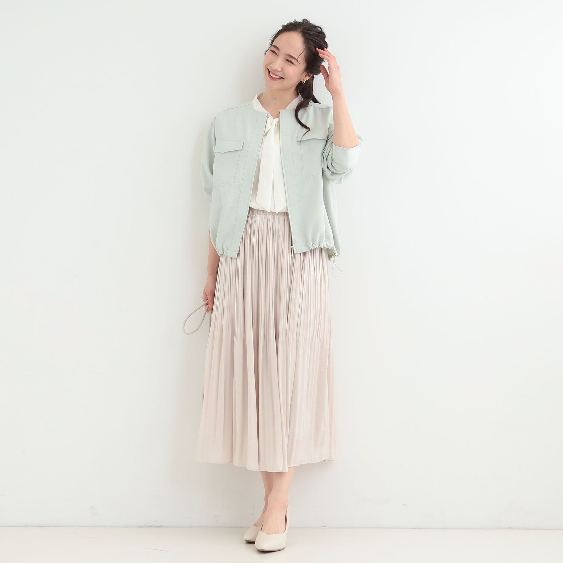 SHOO･LA･RUE「【S-LL】サッと羽織れてきれい見え　フラップポケット ノーカラーブルゾン」|ブルゾン・スタジャン|