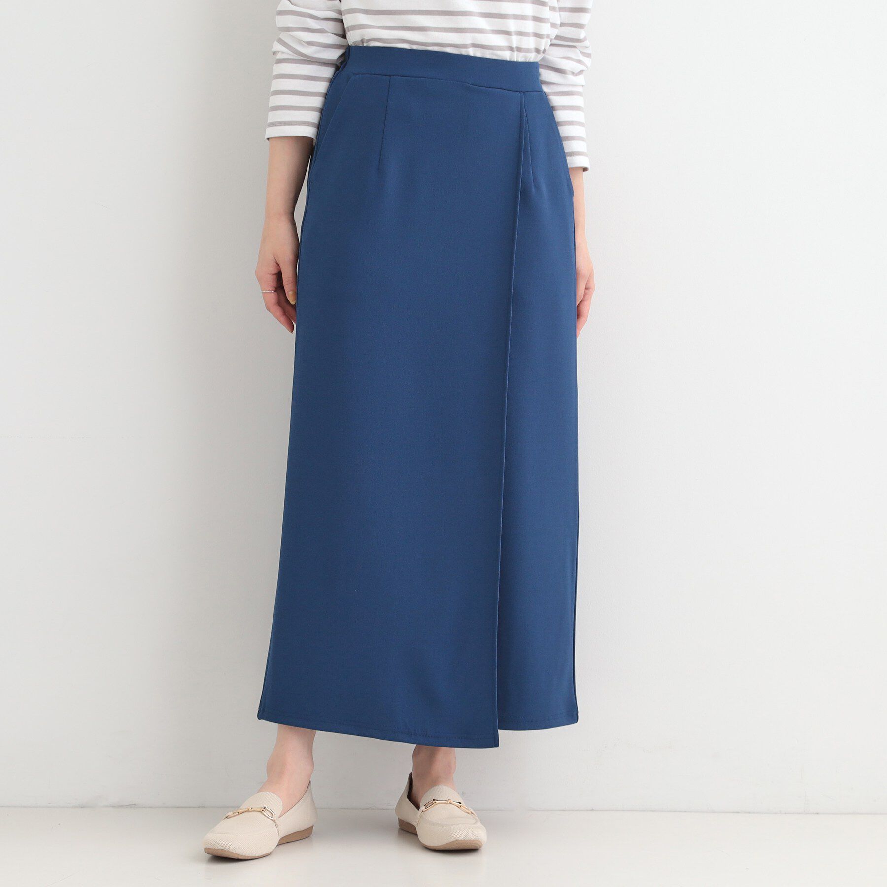 SHOO･LA･RUE「【洗濯機可/S-LL】腰まわりを自然にカバーする ラップ風ナロースカート」|スカート|