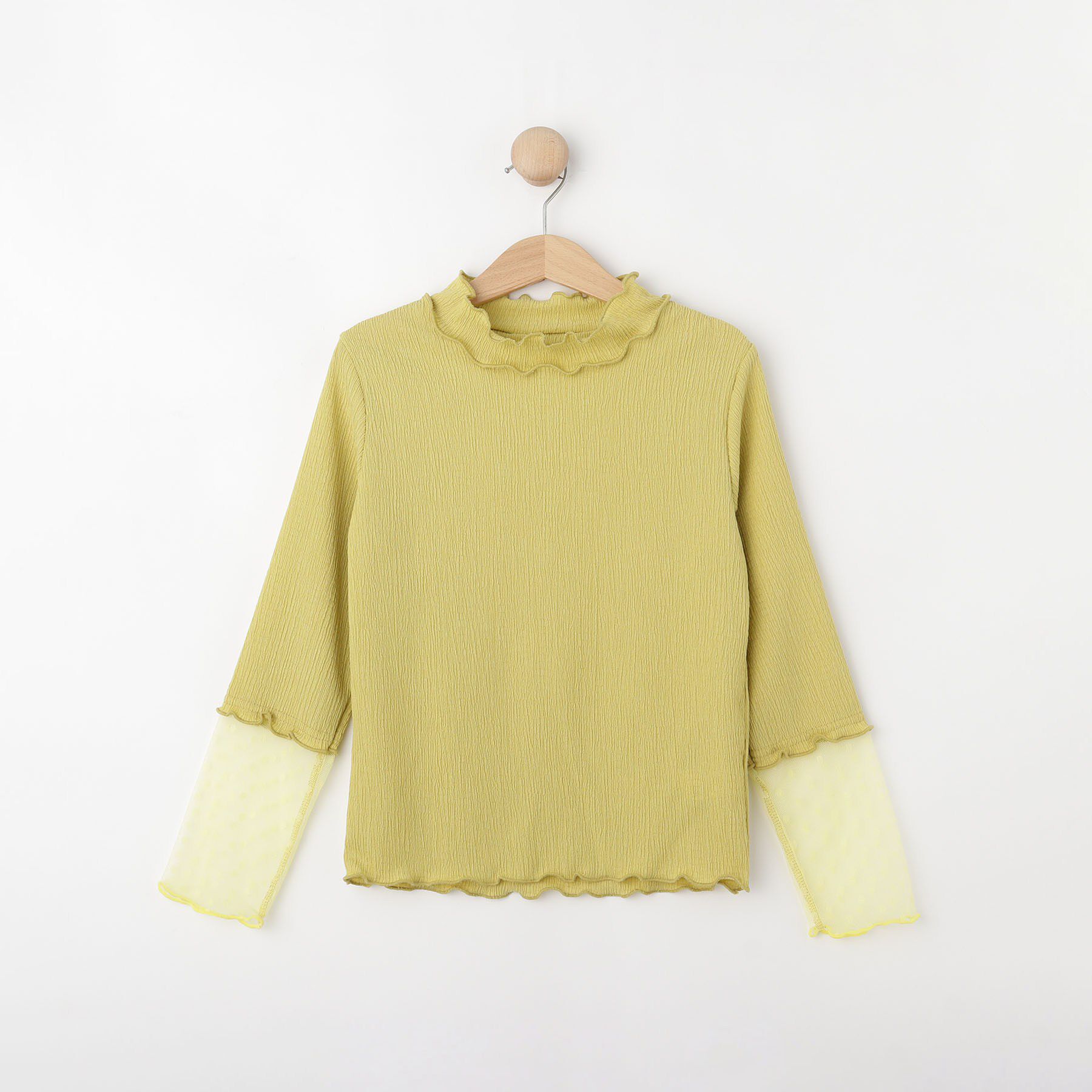 SHOO･LA･RUE「【100-150cm】袖チュールフリルネックインナー」|Tシャツ・カットソー|イエロー(031)