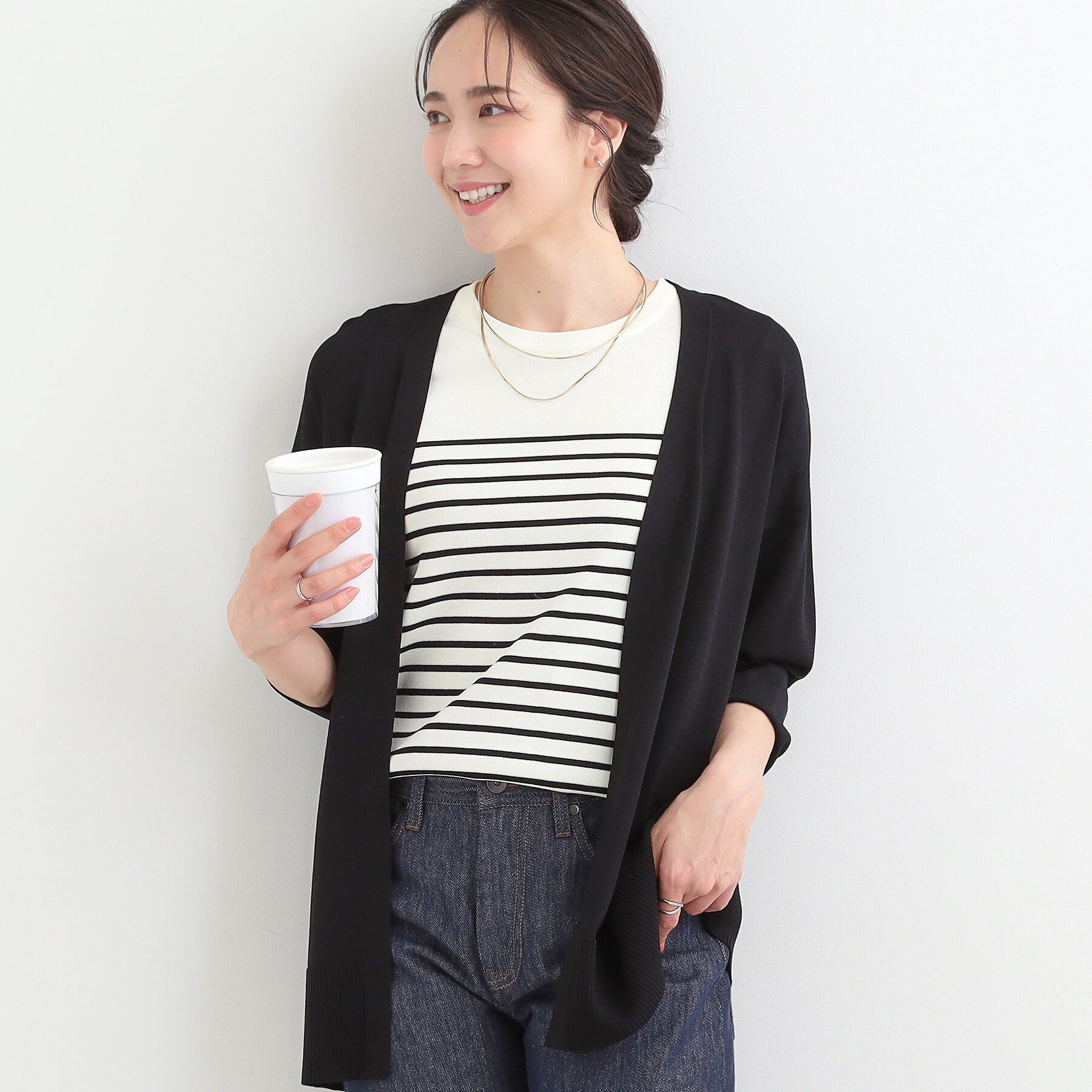 SHOO･LA･RUE「【洗濯機可/ひんやり/UV】着る方が心地よい さらっとタッチ　ミドルカーディガン」|カーディガン|ブラック(019)