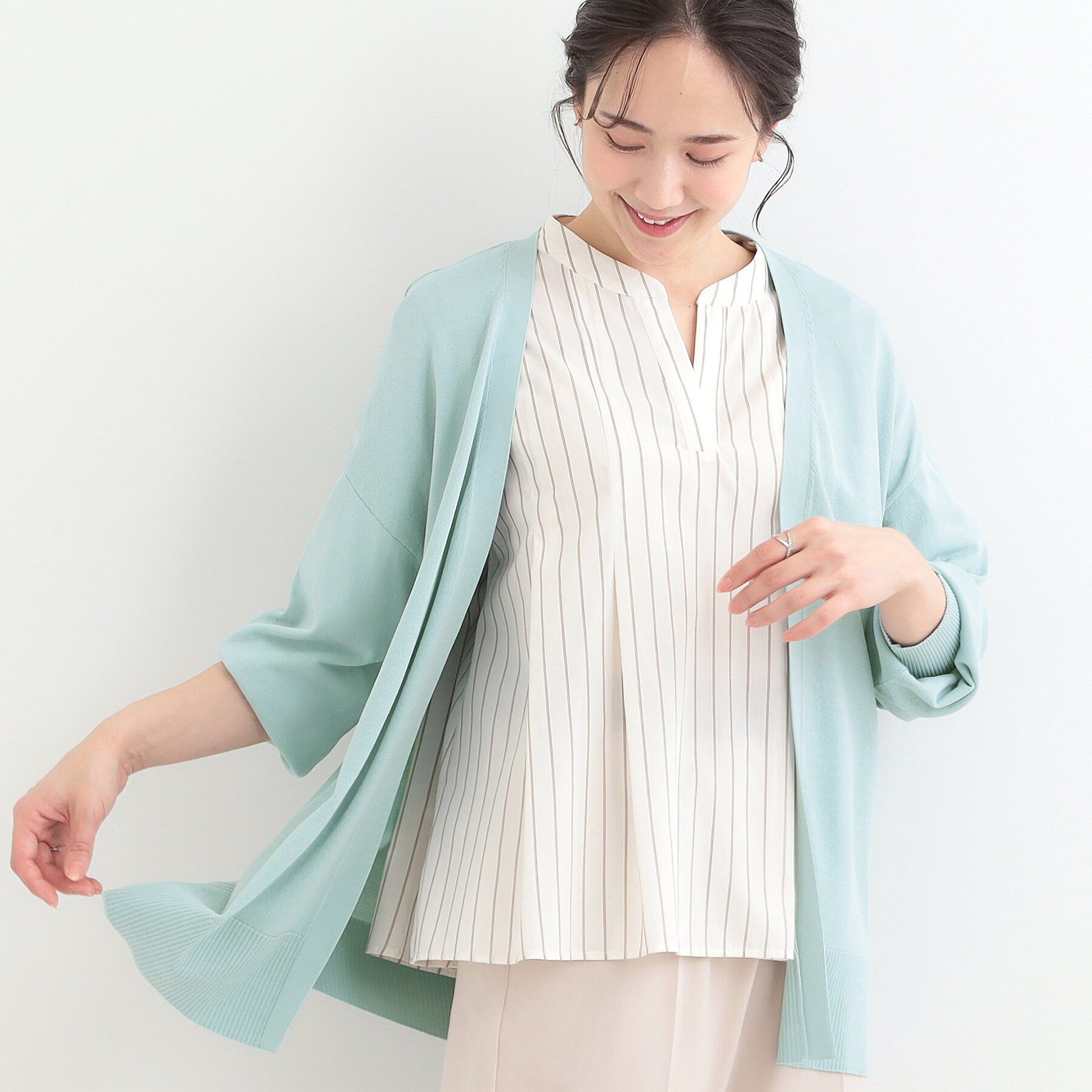 SHOO･LA･RUE「【洗濯機可/ひんやり/UV】着る方が心地よい さらっとタッチ　ミドルカーディガン」|カーディガン|ミントグリーン(02