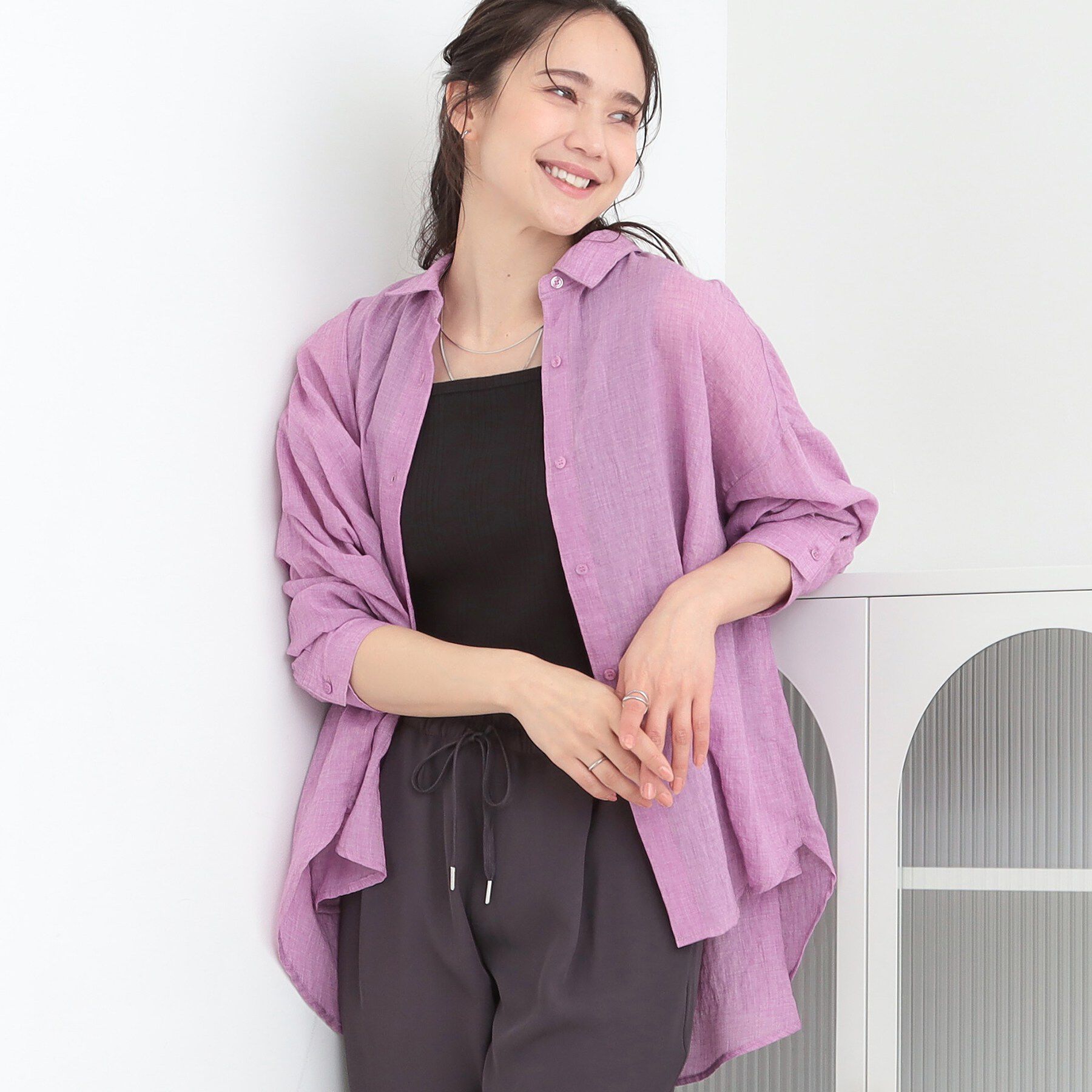 SHOO･LA･RUE「【体型カバー】前後差デザインで即こなれ見え ゆるシルエットシャツ」|シャツ・ブラウス|ピンク(073)