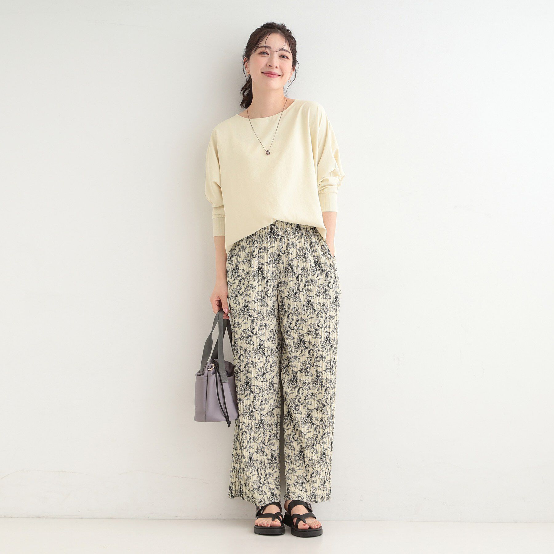 SHOO･LA･RUE「【S-LL/柄が選べる】ウエストゴムでらくちん 上品な光沢感　大人プリーツイージーパンツ」|その他|
