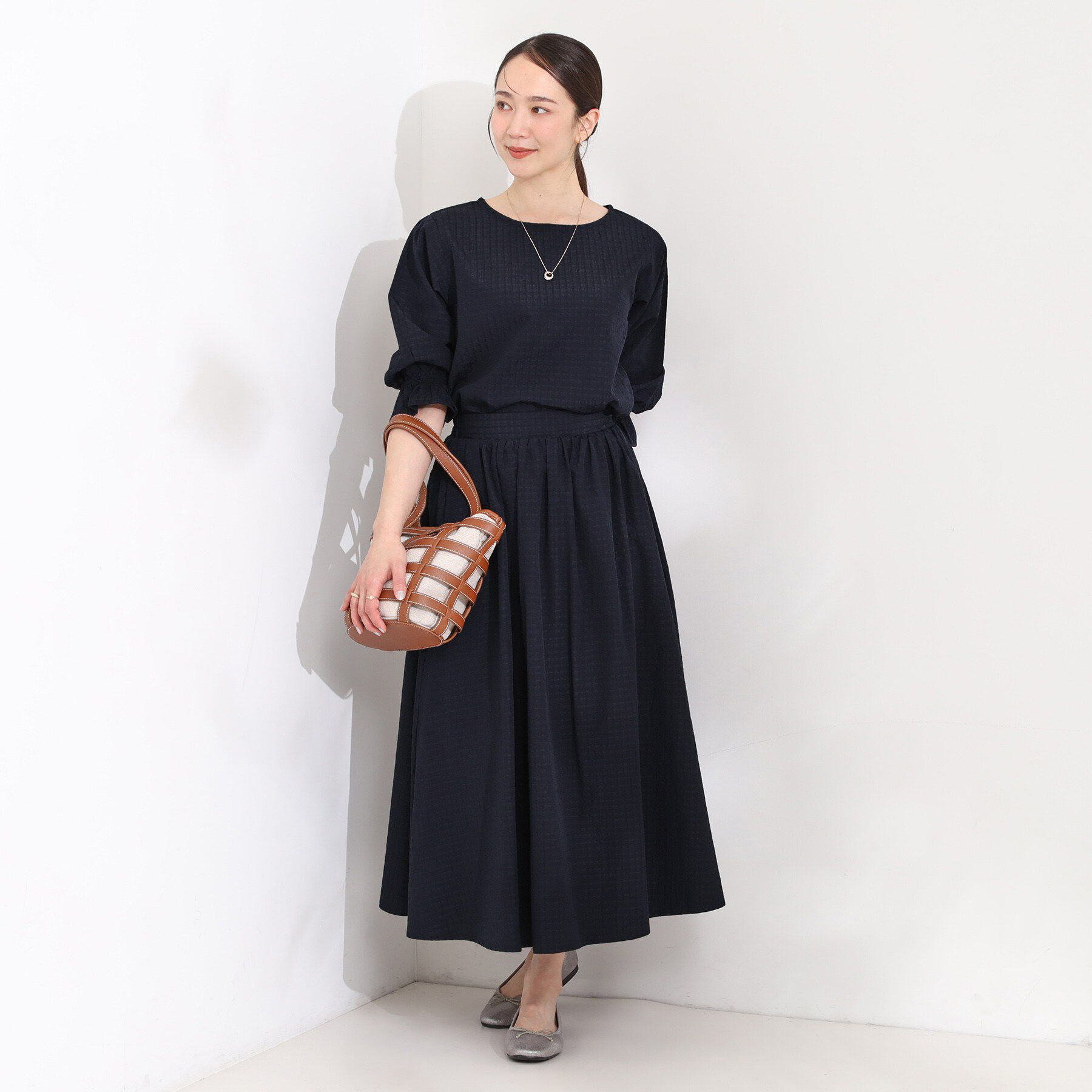 SHOO･LA･RUE「【セットアップ可/洗濯機可/S-LL】軽やかに揺れる サッカーチェック フレアスカート」|スカート|