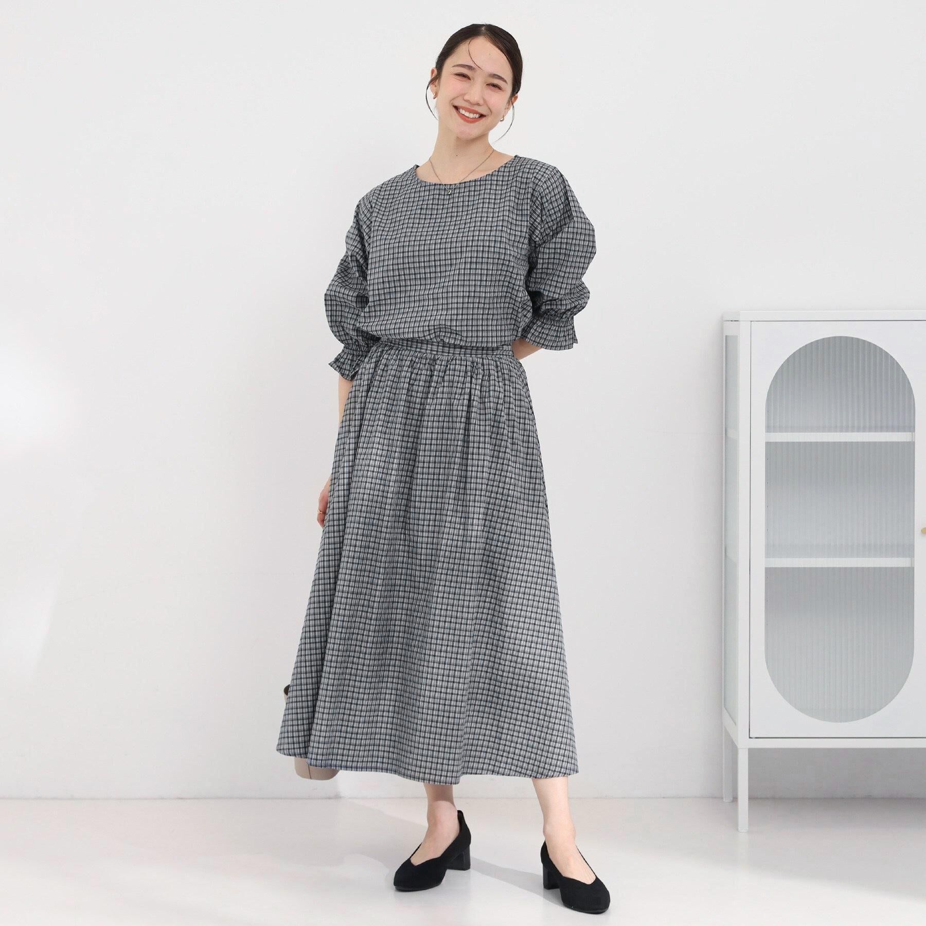 SHOO･LA･RUE「【セットアップ可/S-LL/洗濯機可】二の腕もカバーしてくれる　さらっとした着心地のサッカーチェック」|シャツ・ブラウス|