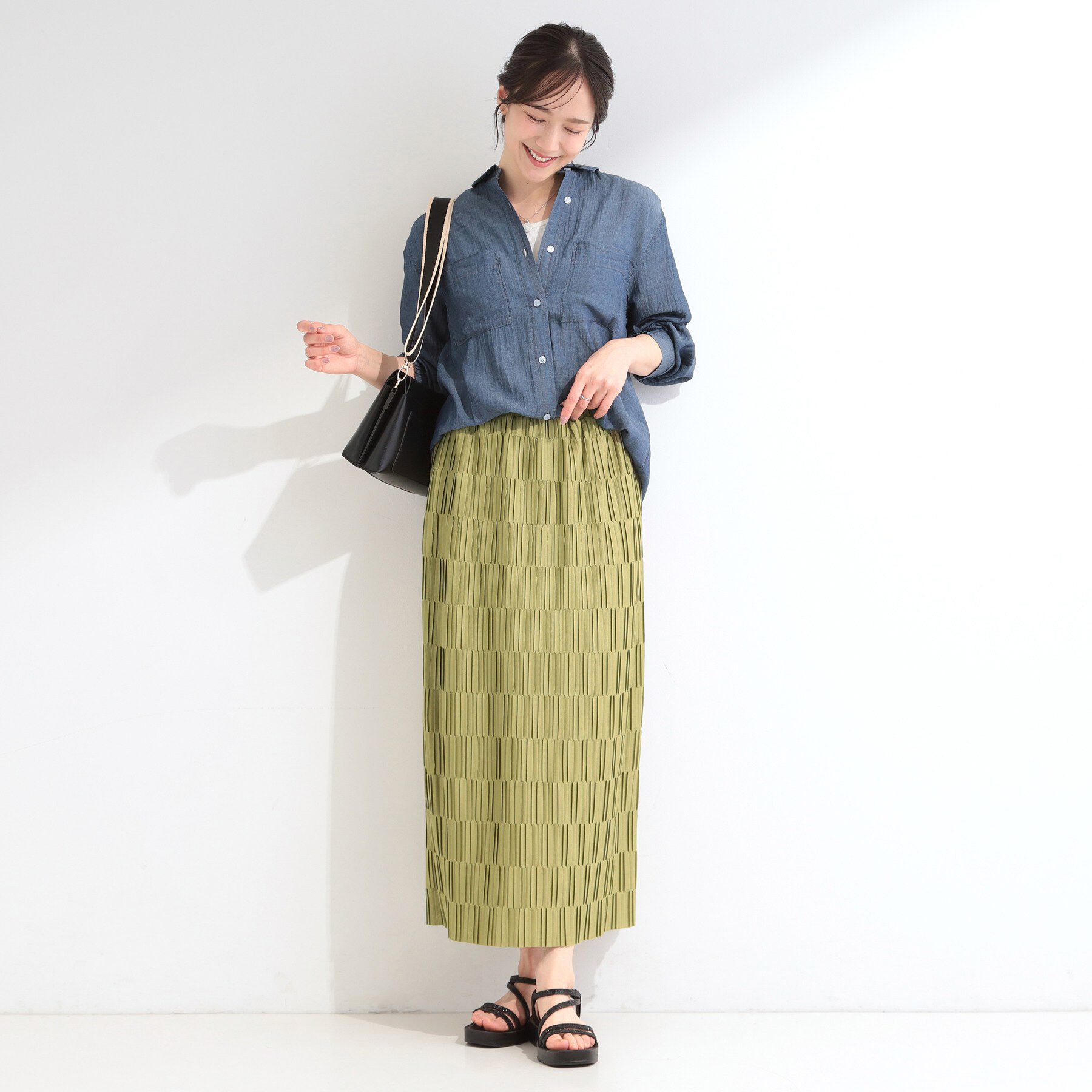 SHOO･LA･RUE「【S-LL/洗濯機可】変形プリーツで差が付く ナロースカート」|ワンピース|