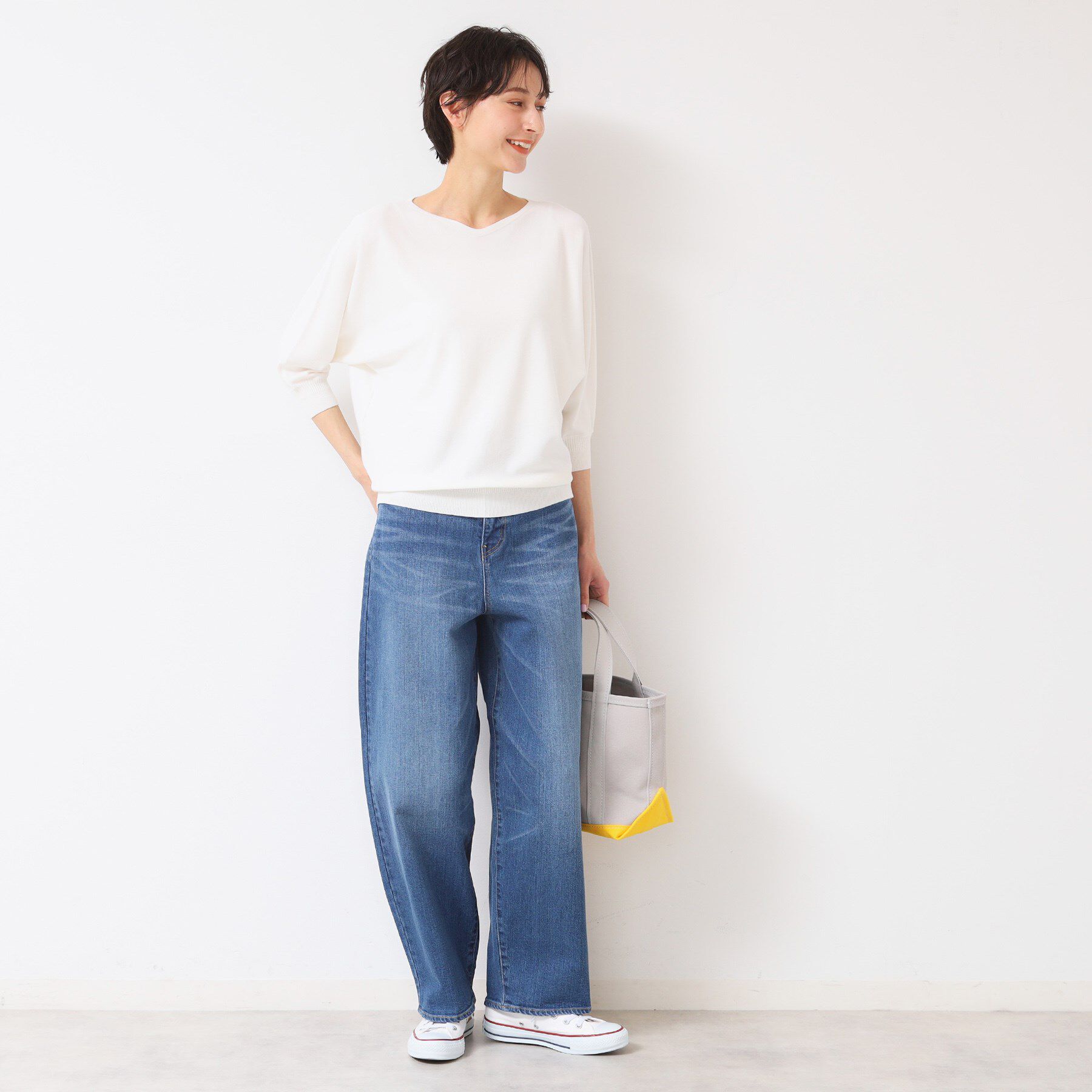 Dessin「【選べる7色展開・洗える】後ろボタンニットプルオーバー七分袖（XS～L）」|ニット・セーター|