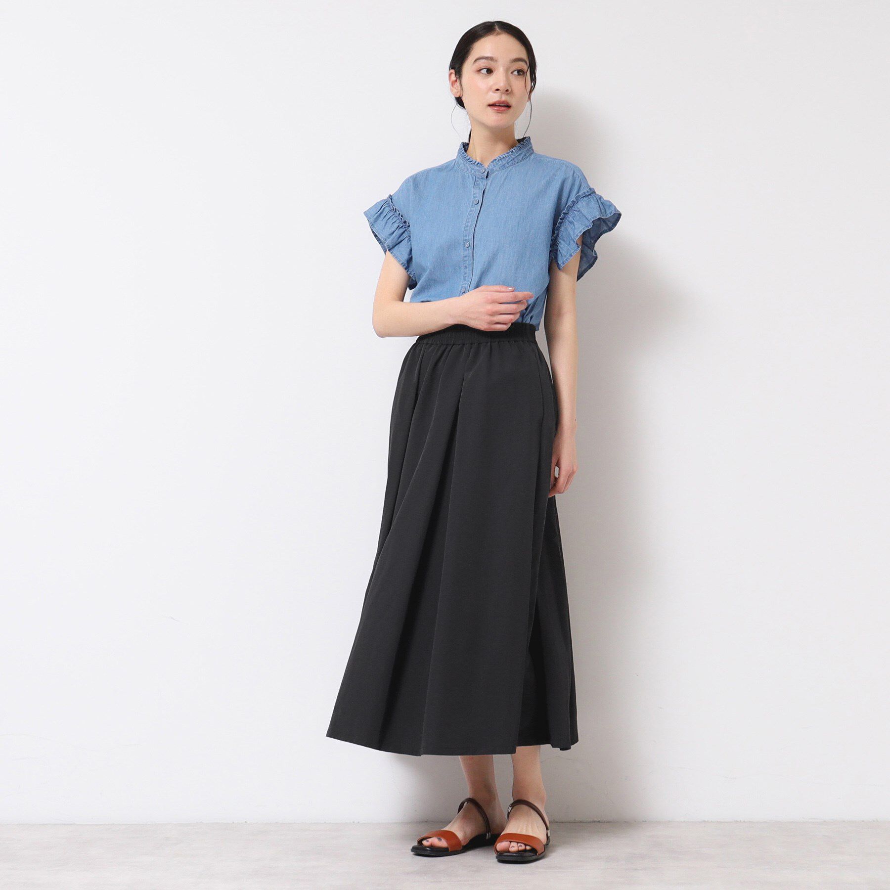 Dessin「【ウエストゴム・洗える】ナイロンフレアスカート」|スカート|