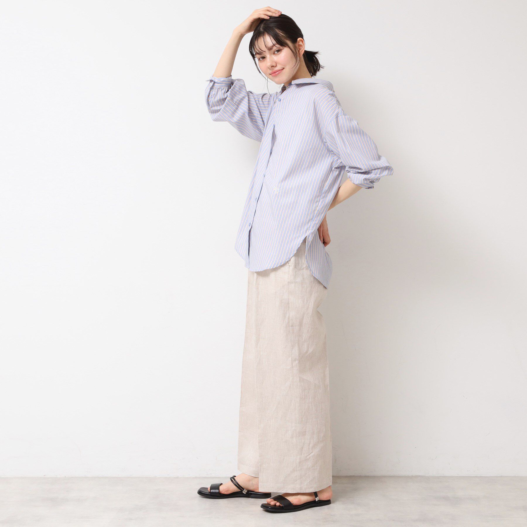 Dessin「【洗える】ロゴ刺繍入りストライプオーバーシャツ」|シャツ・ブラウス|