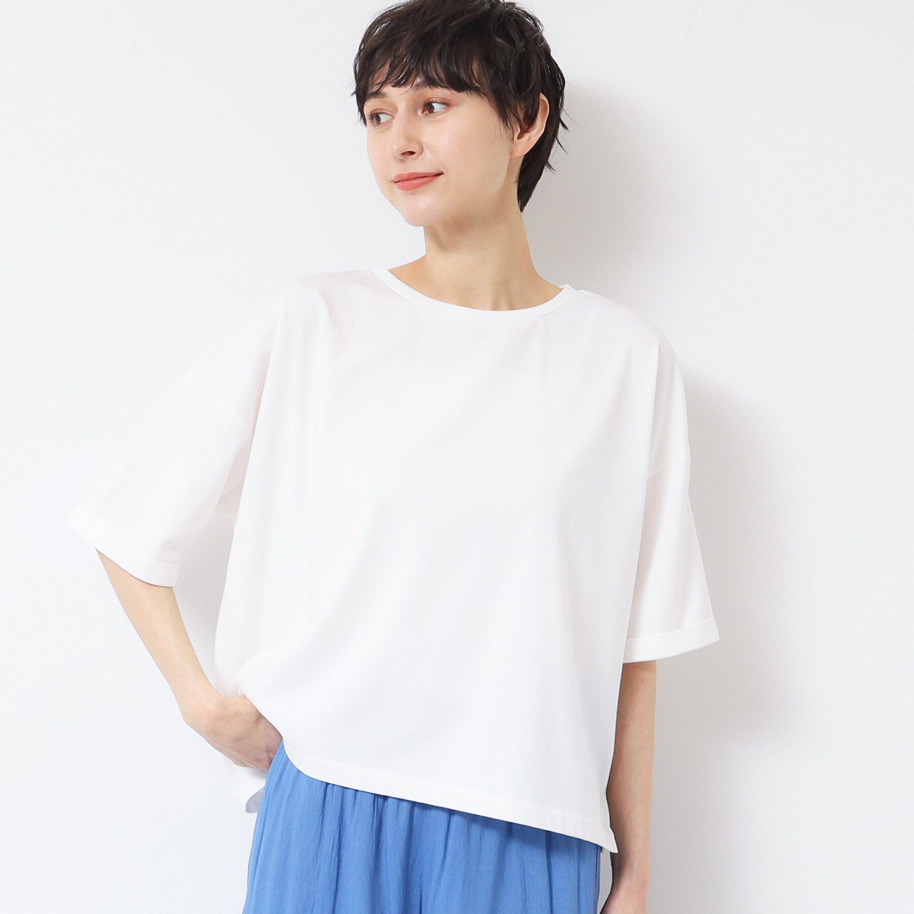 Dessin「【二の腕カバー/接触冷感/UV】ロールアップスリーブTシャツ（XS～L）」|Tシャツ・カットソー|