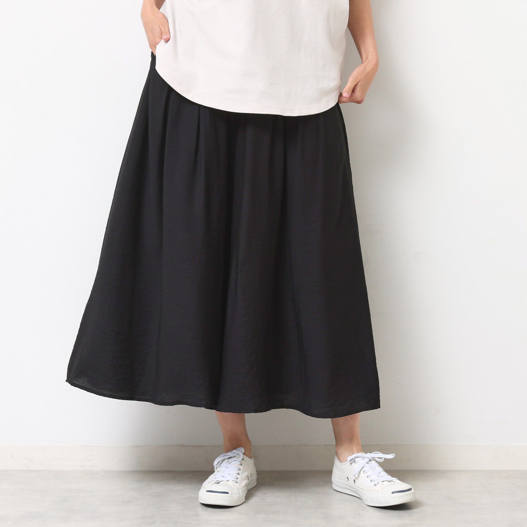 Dessin「【セットアップ可/ウエストゴム/洗える】ドレープワイドパンツ」|その他|ブラック(019)