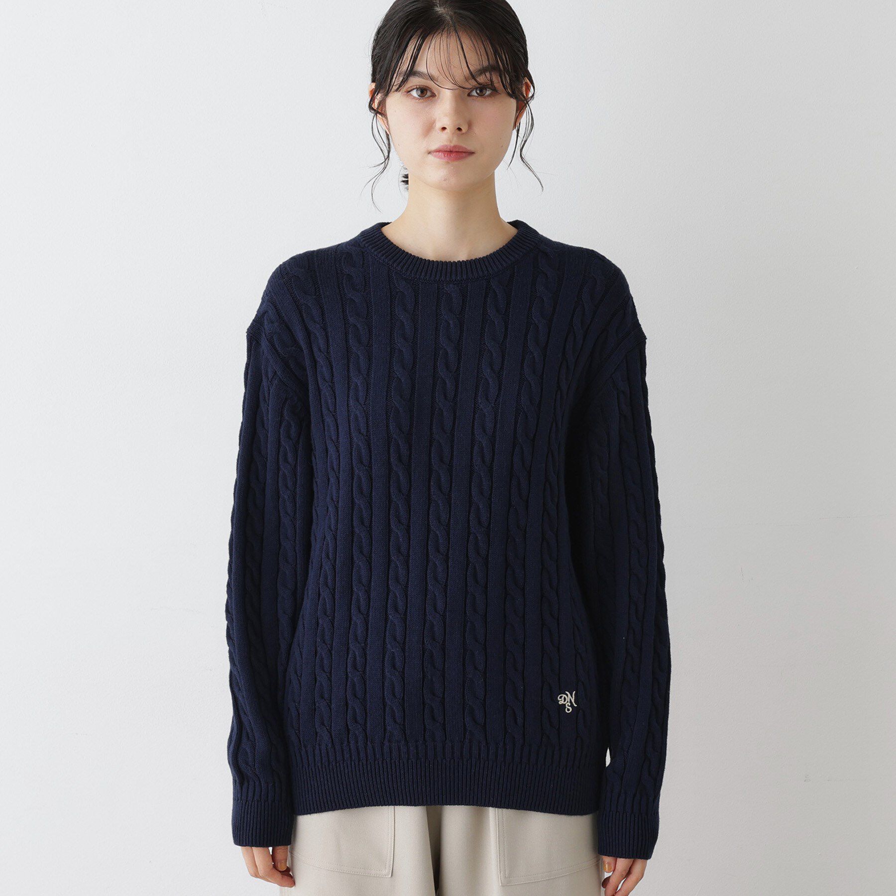 Dessin「【ユニセックス・洗える】クルーネックケーブルニット」|ニット・セーター|