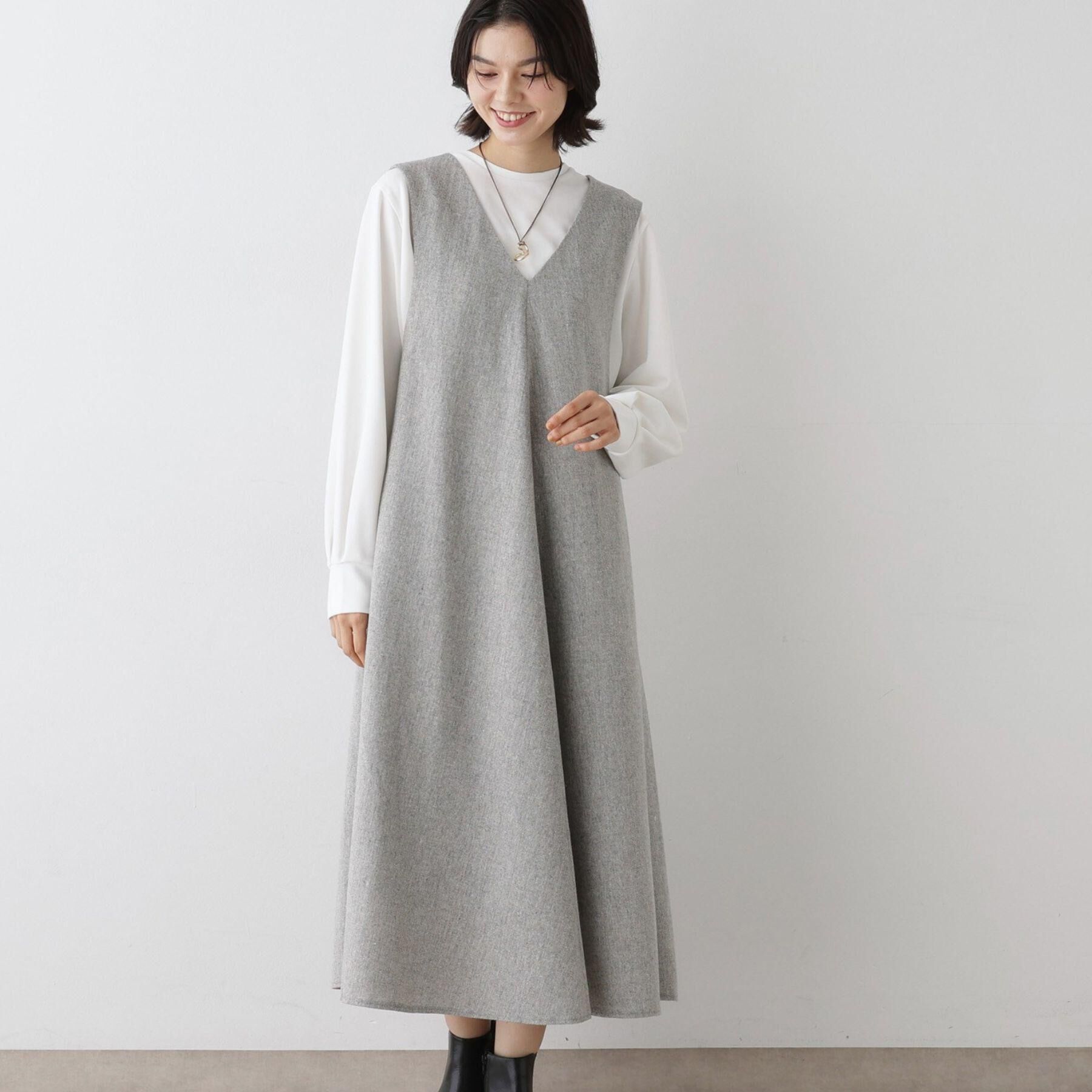 Dessin「【洗える】Vネックジャンパースカート」|ワンピース|グレー(512)