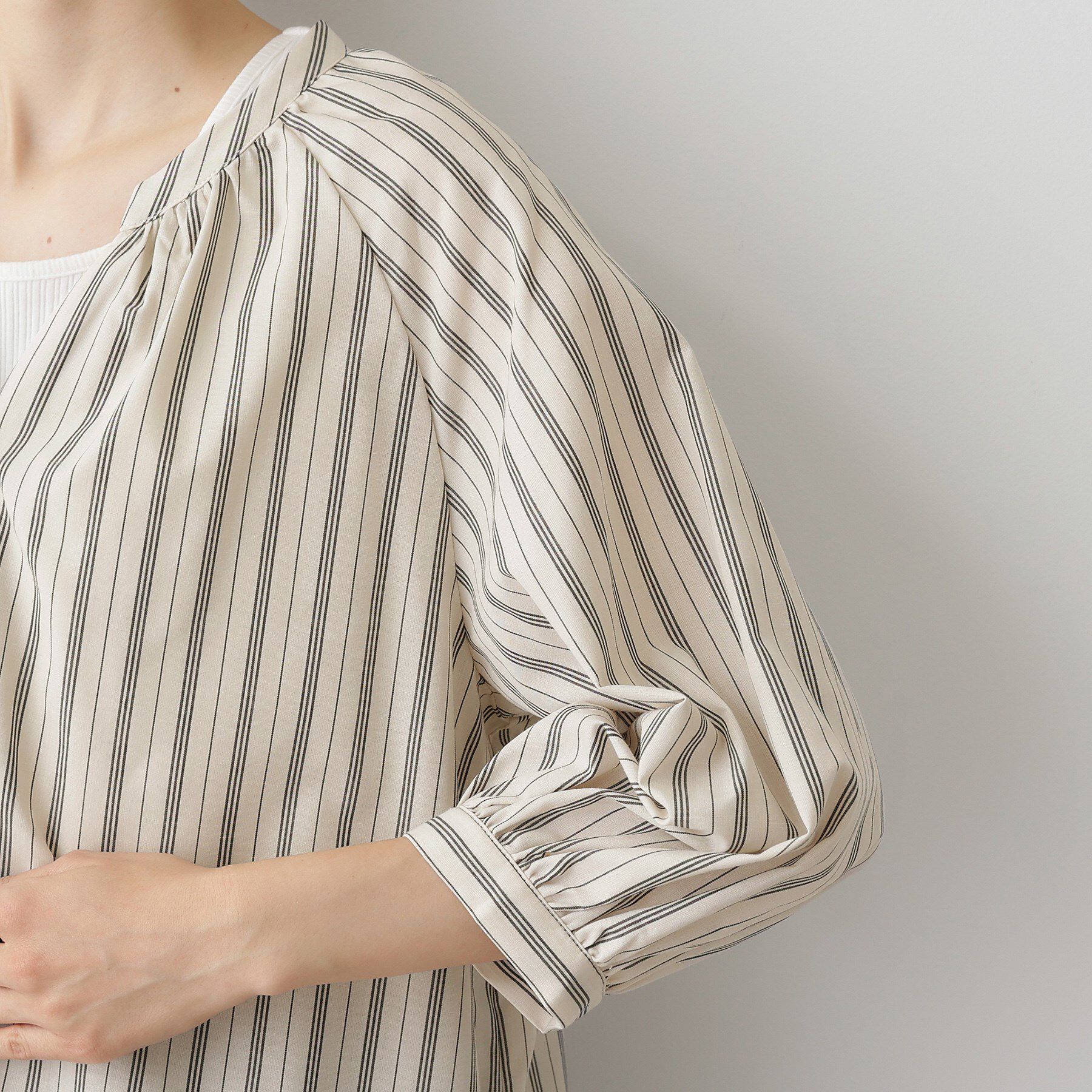 Dessin「【洗える】ストライプカフス袖ブラウス」|シャツ・ブラウス|