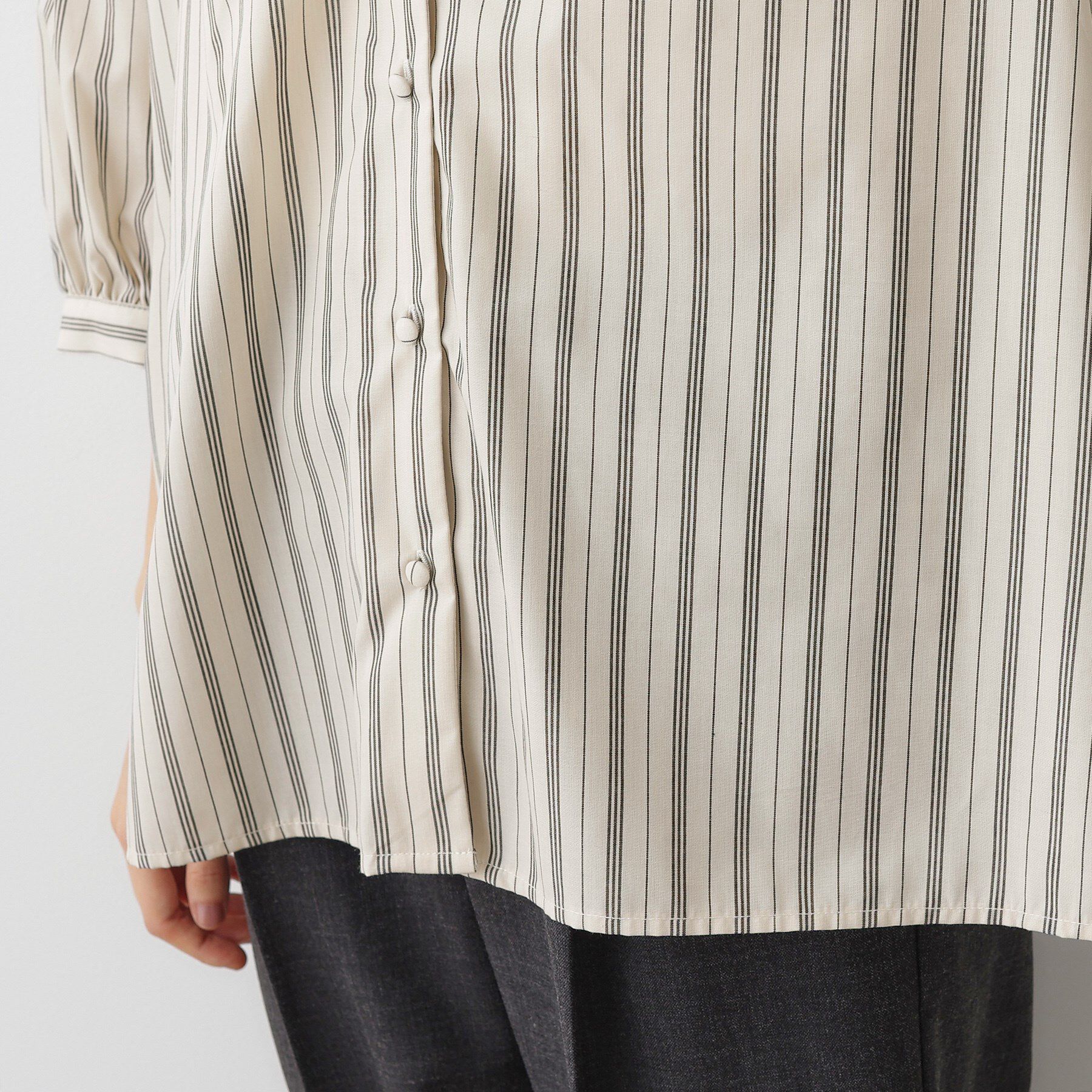 Dessin「【洗える】ストライプカフス袖ブラウス」|シャツ・ブラウス|