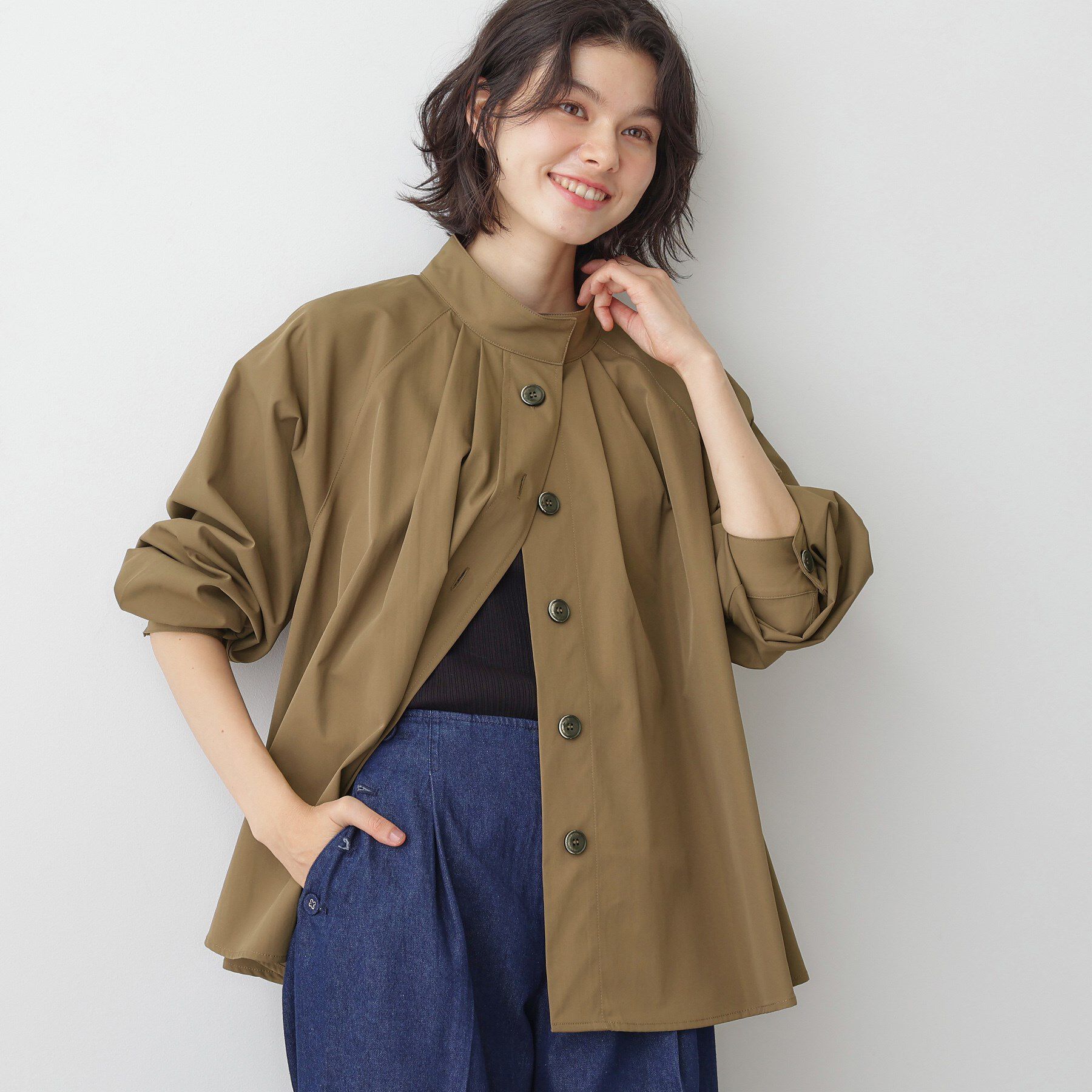 Dessin「【洗える】スタンドカラーAラインジャケット」|テーラードジャケット|