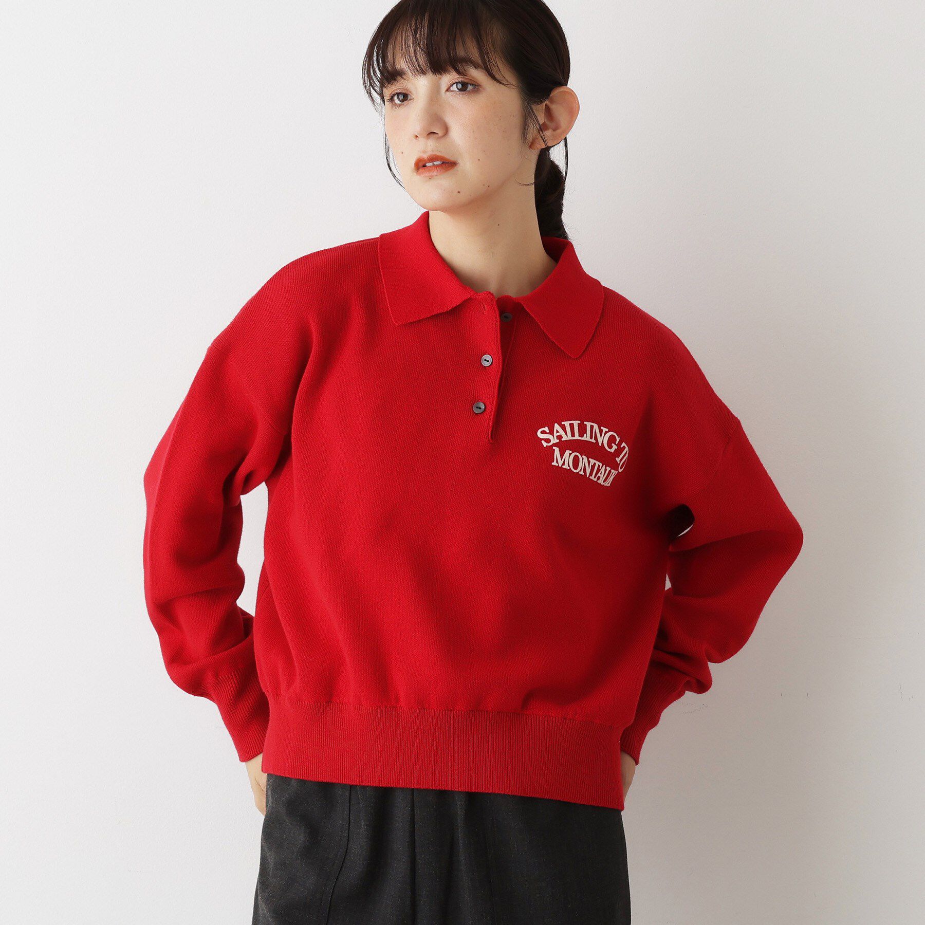 Dessin「【洗える】フロッキーロゴ入り襟付きニット」|ニット・セーター|