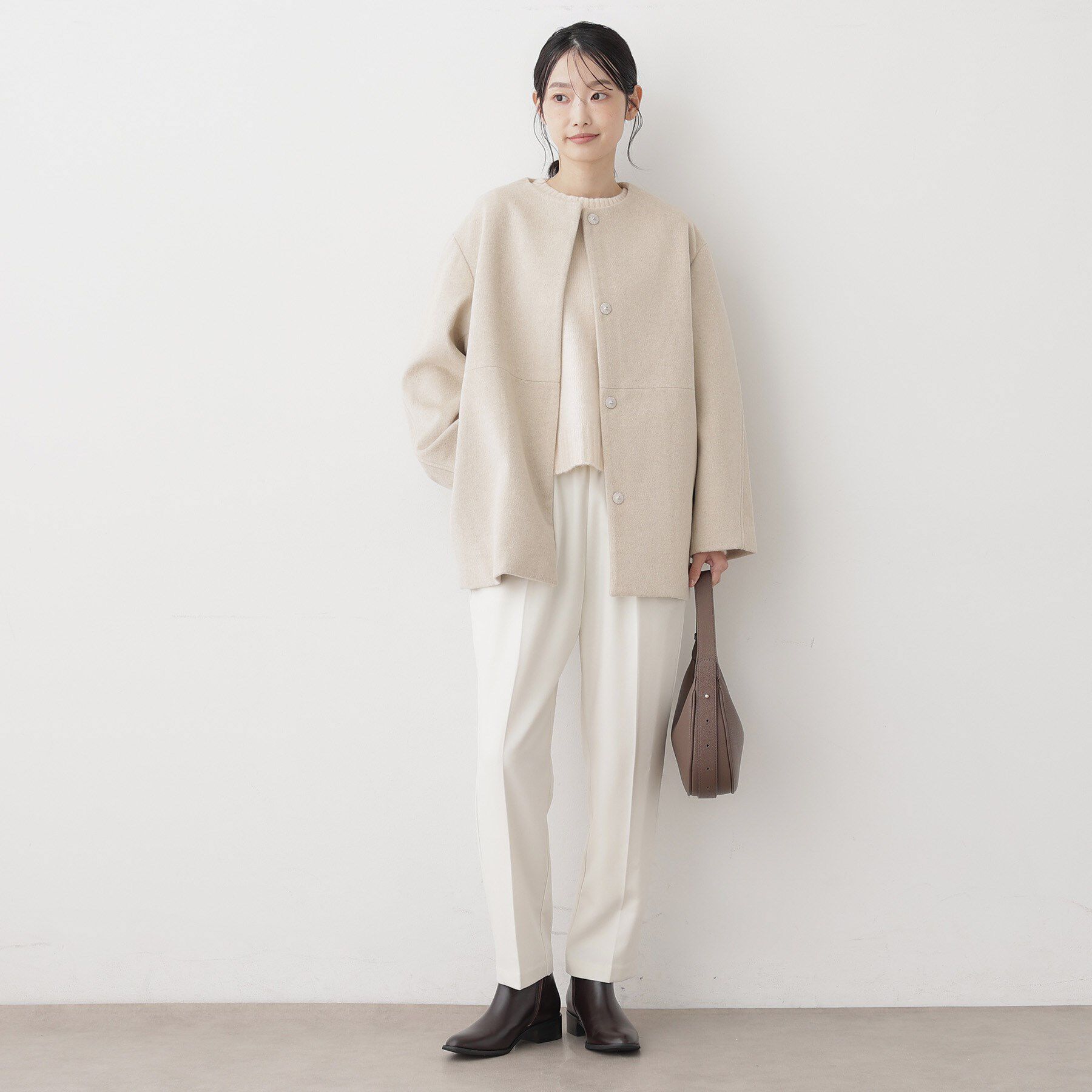 Dessin「ウール混クルーネックコート」|ノーカラーコート|