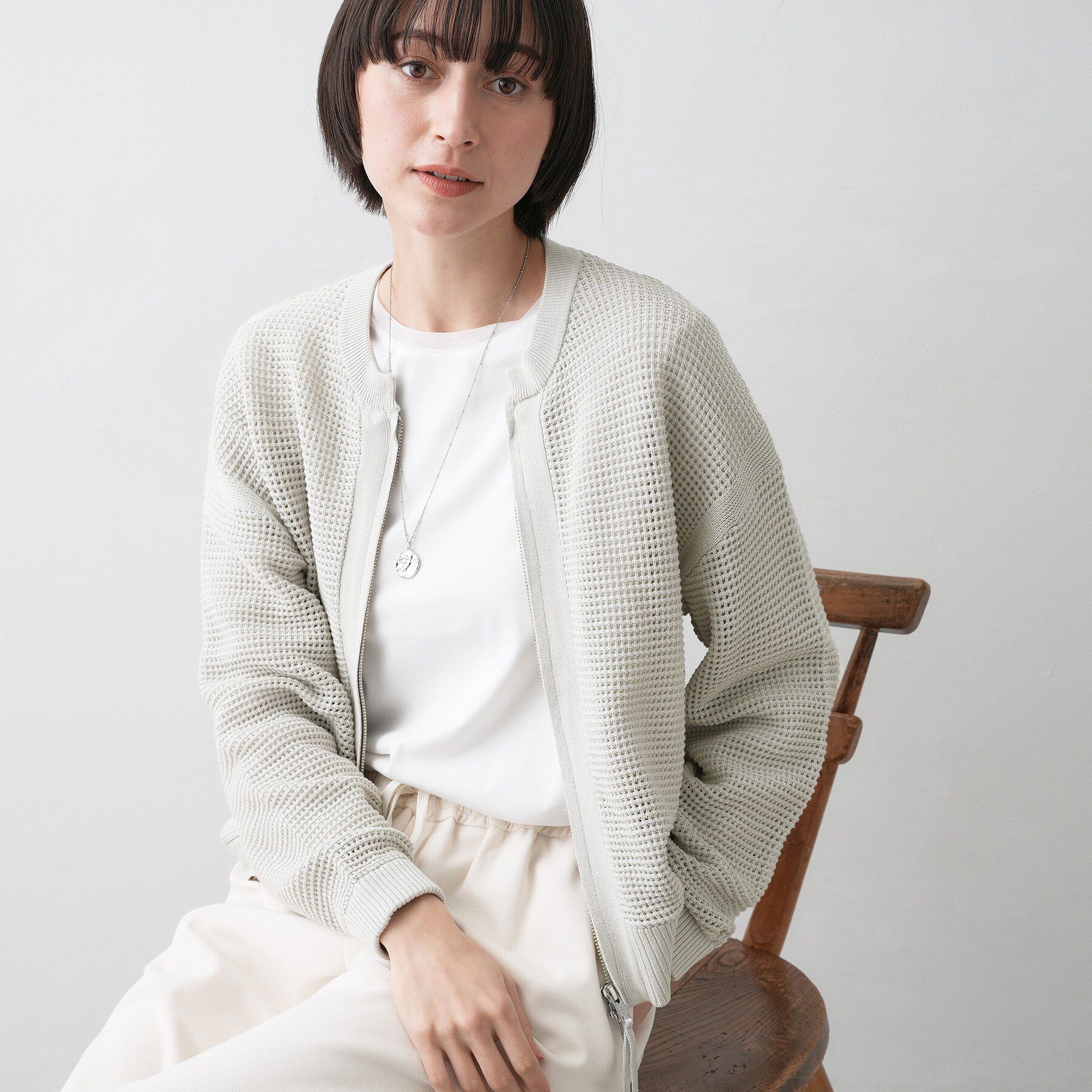 Dessin「【洗える】コットンメッシュニットカーディガン」|カーディガン|ライトグレー(010