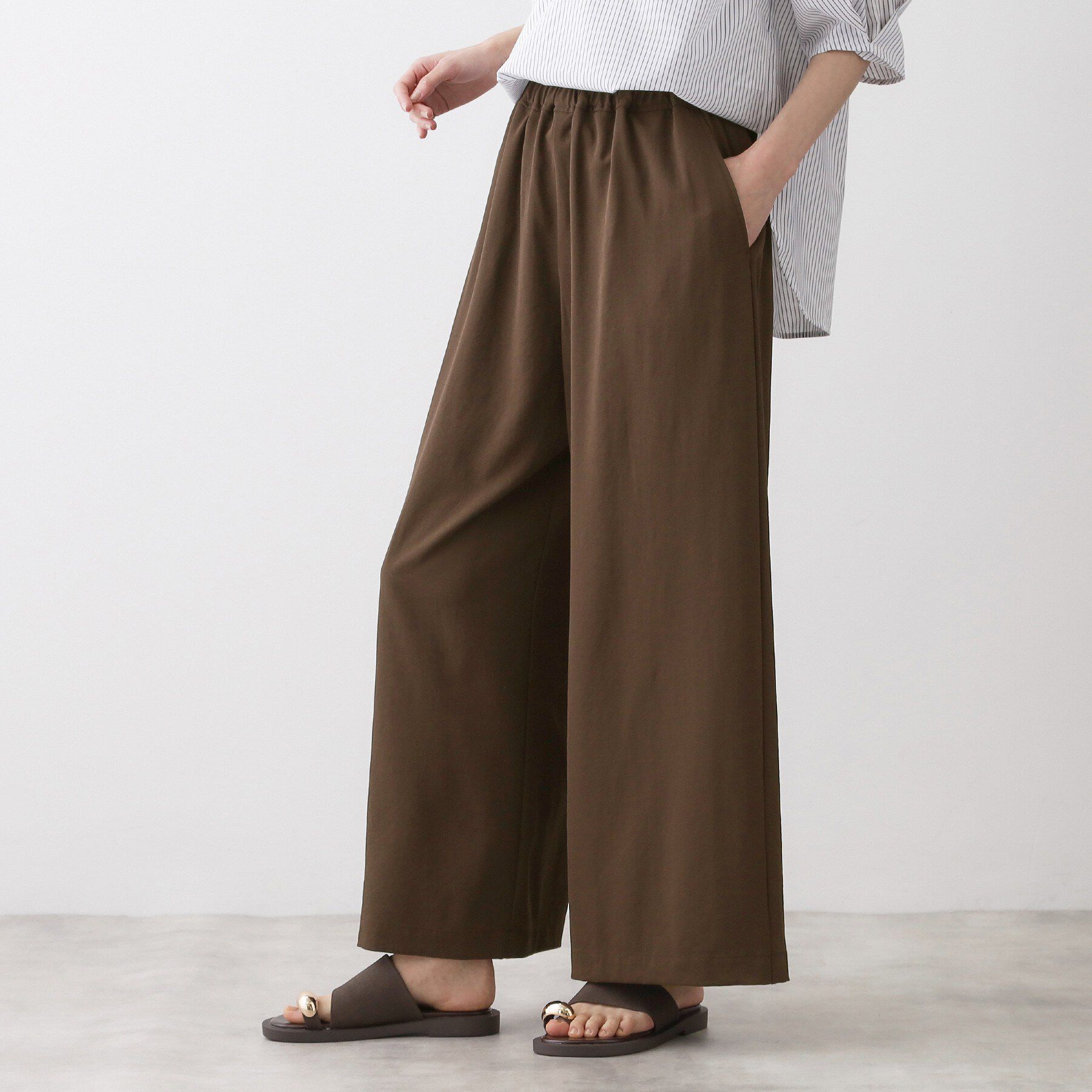 Dessin「【吸汗速乾/ウエストゴム】リラクシーワイドパンツ」|その他|ブラウン(043)
