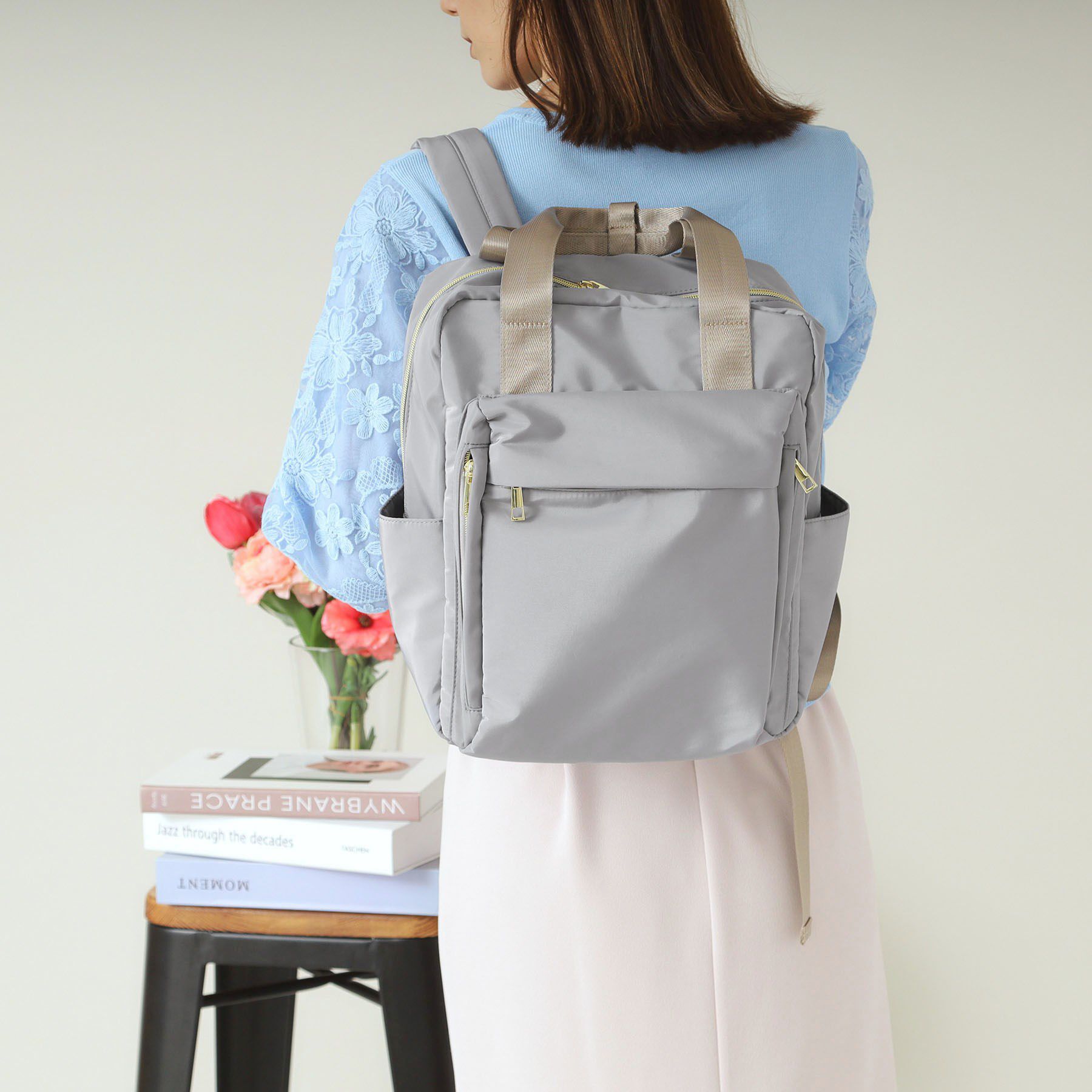 ITS&rsquo;DEMO「【A4・PC対応／10ポケット】収納アドバイザーボックスリュック」|リュック|グレー(012)