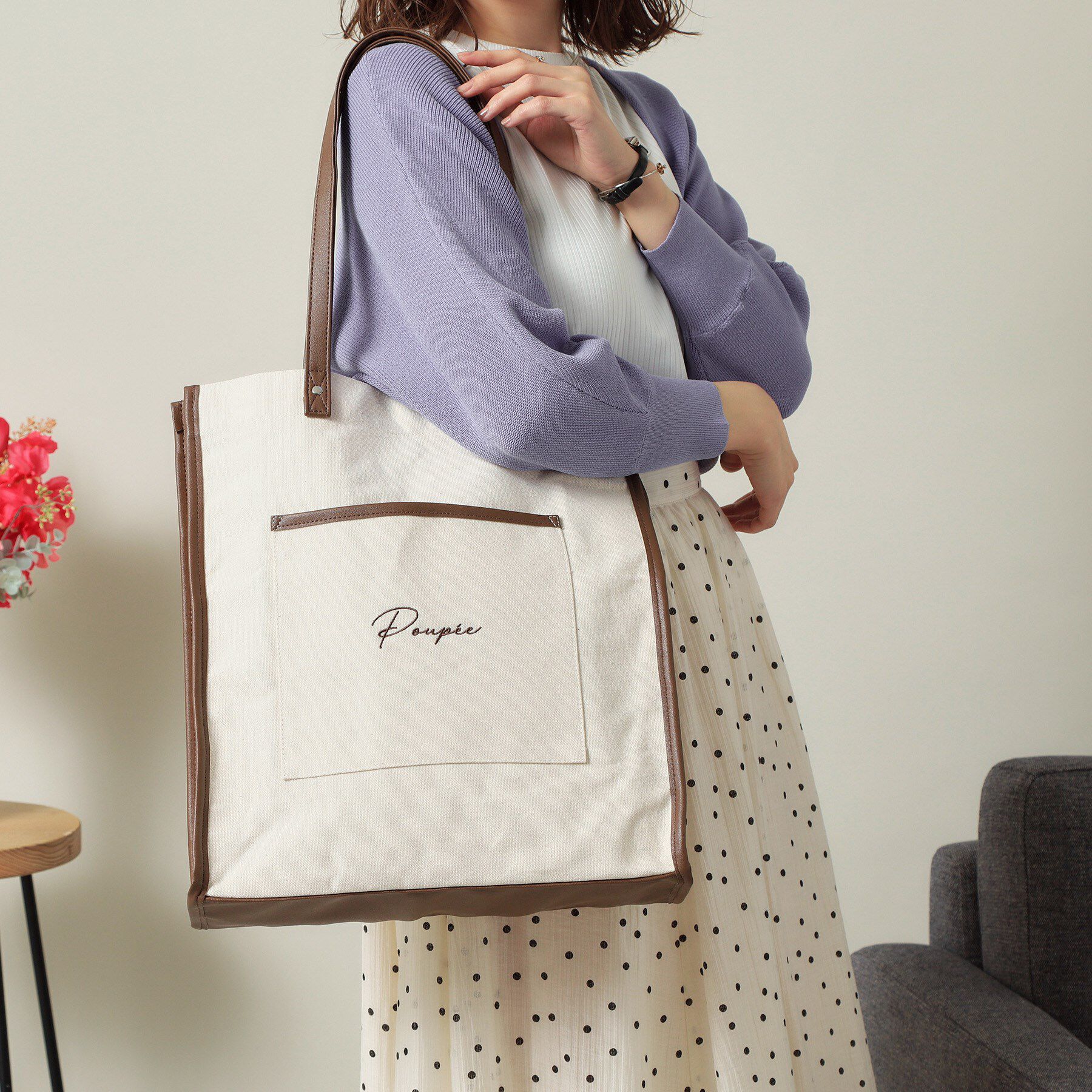 ITS&rsquo;DEMO「【推し活／A4対応】合皮パイピングキャンバストート」|トートバッグ|ブラウン(443)