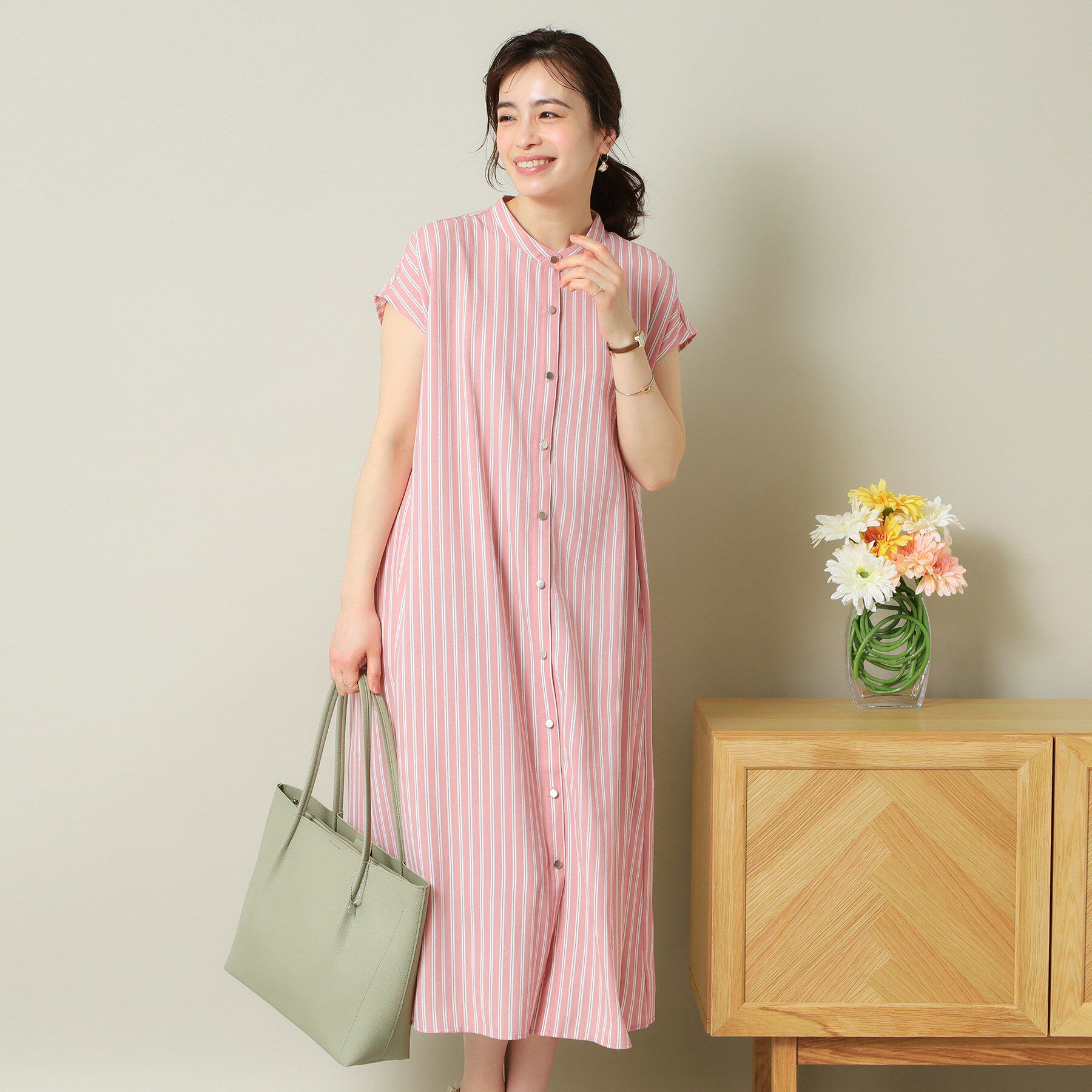 ITS&rsquo;DEMO「【UVケア／吸水速乾／洗濯機OK／冷感】麻調合繊前開きワンピース＜ラク服シリーズ＞」|ワンピース|