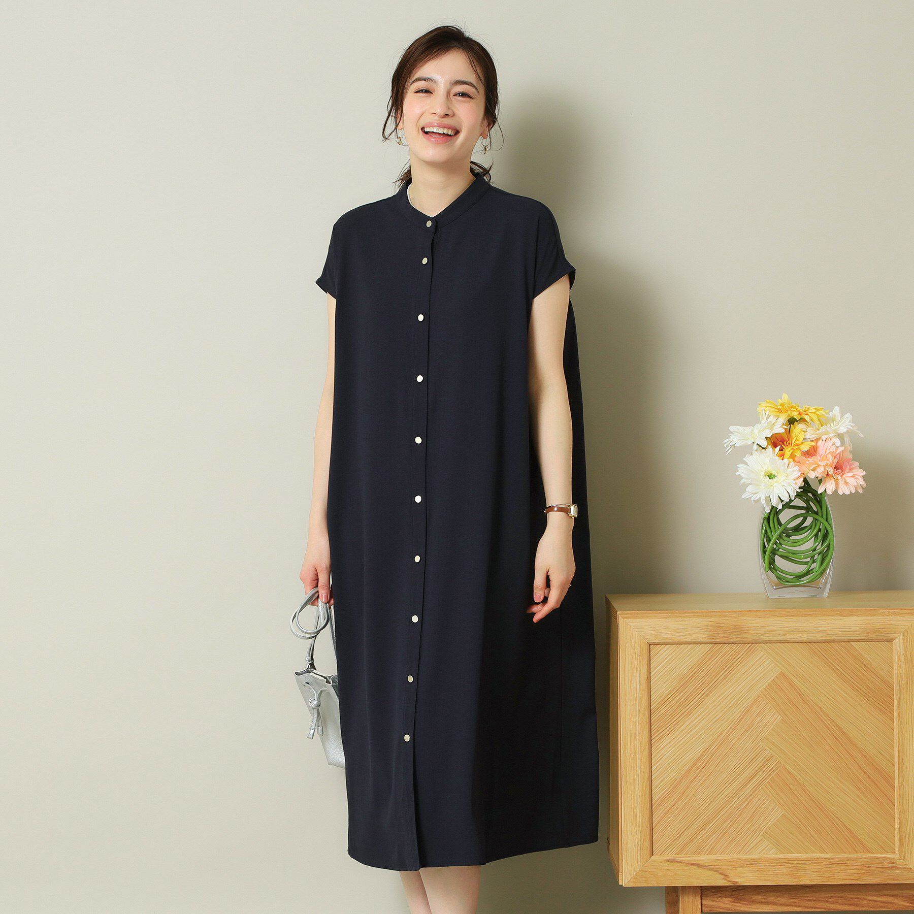 ITS&rsquo;DEMO「【UVケア／吸水速乾／洗濯機OK／冷感】麻調合繊前開きワンピース＜ラク服シリーズ＞」|ワンピース|ネイビー(094)