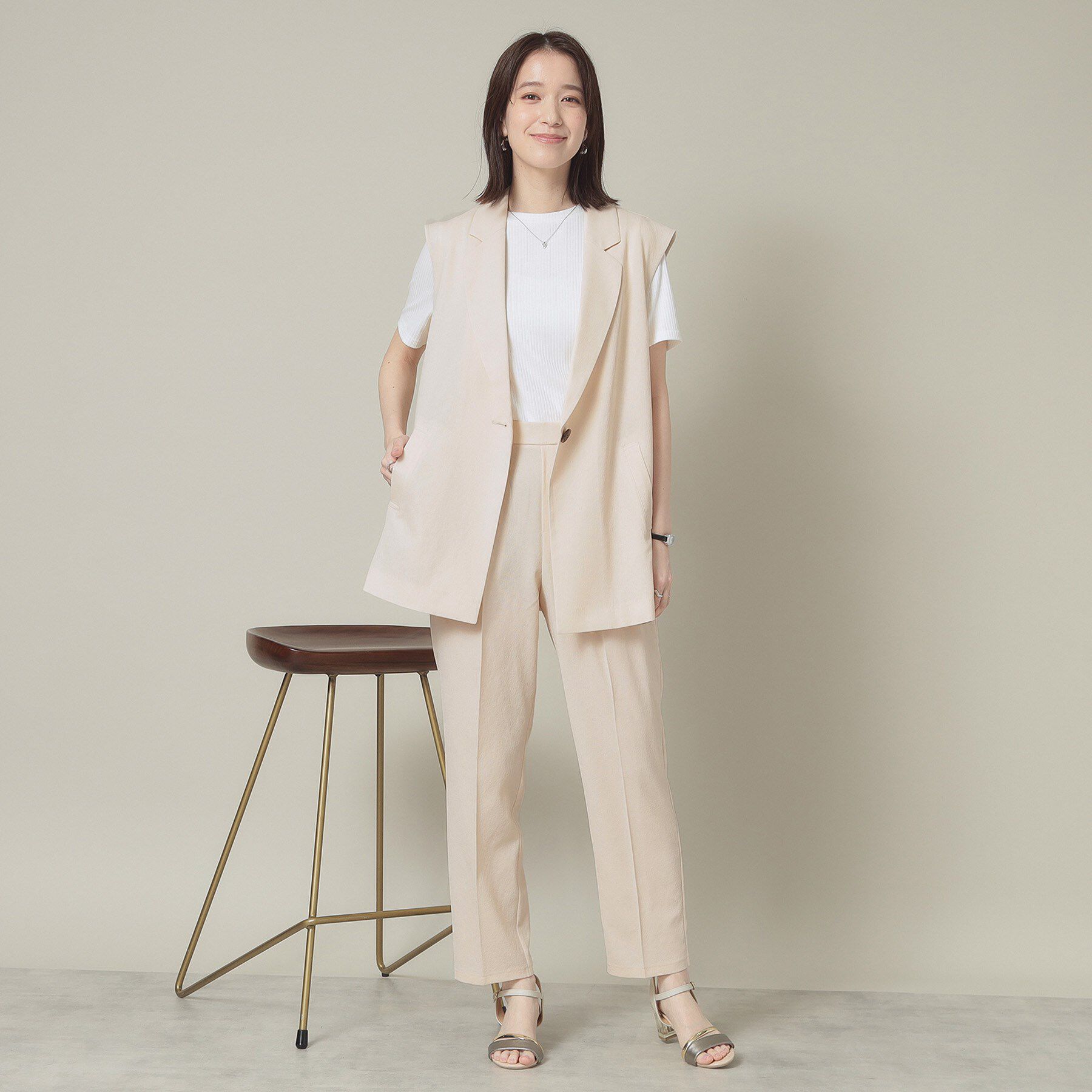 ITS&rsquo;DEMO「【手洗い可】麻調メッシュジレ」|ベスト・ジレ|