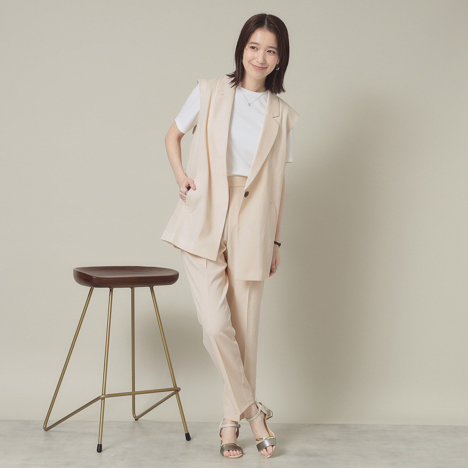 ITS&rsquo;DEMO「【手洗い可】麻調メッシュジレ」|ベスト・ジレ|