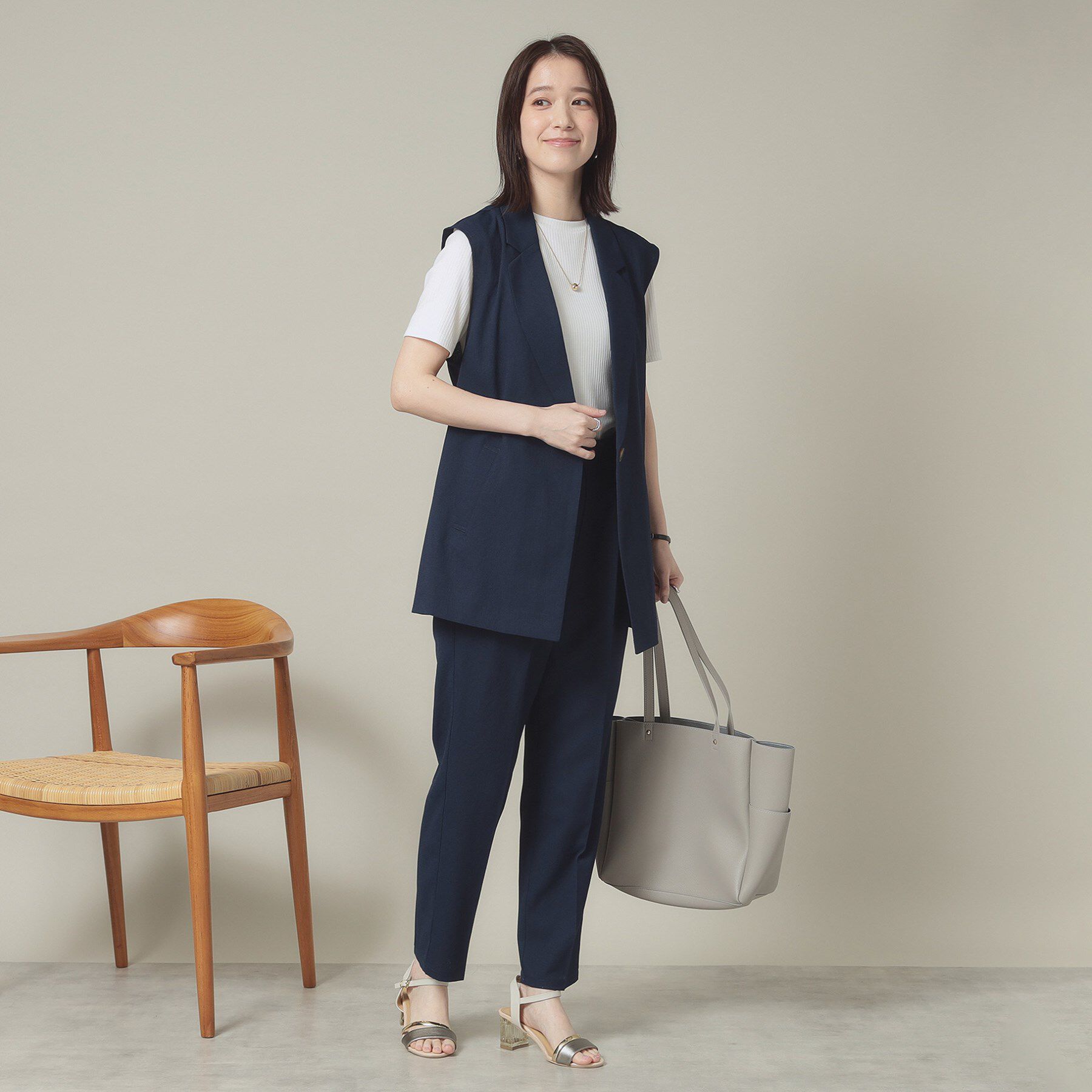 ITS&rsquo;DEMO「【手洗い可】麻調メッシュジレ」|ベスト・ジレ|